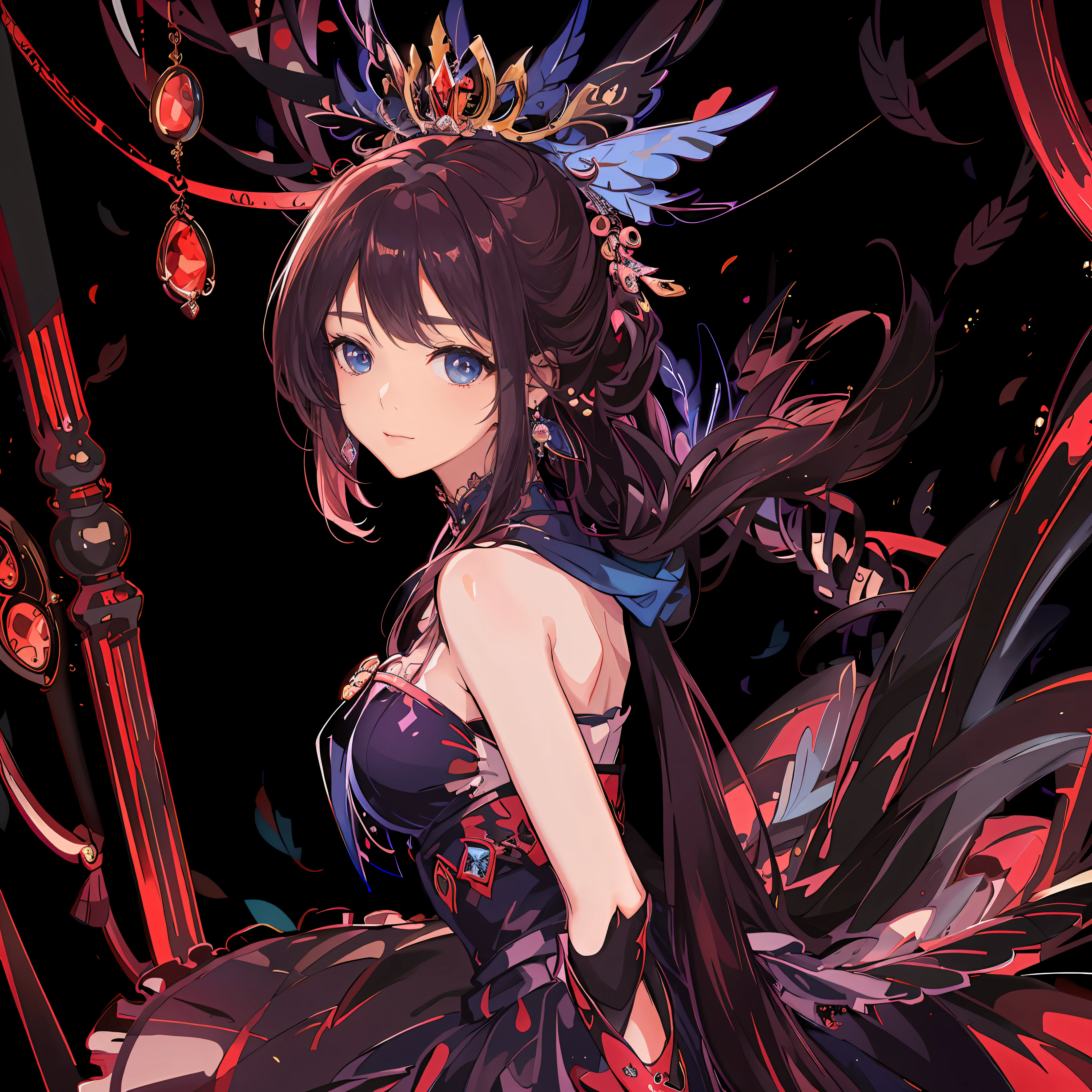 Anime girl in blue dress with crown on her head, style of anime4 K, Anime art wallpaper 8 K, Kawasi, Anime art wallpaper 4 K, Anime art wallpaper 4k, a beautiful fantasy empress, ((a beautiful fantasy empress)), Detailed digital anime art, Extremely detailed Artgerm, beautiful and seductive anime woman, cute anime waifu in a nice dress,High cold mature cheeks