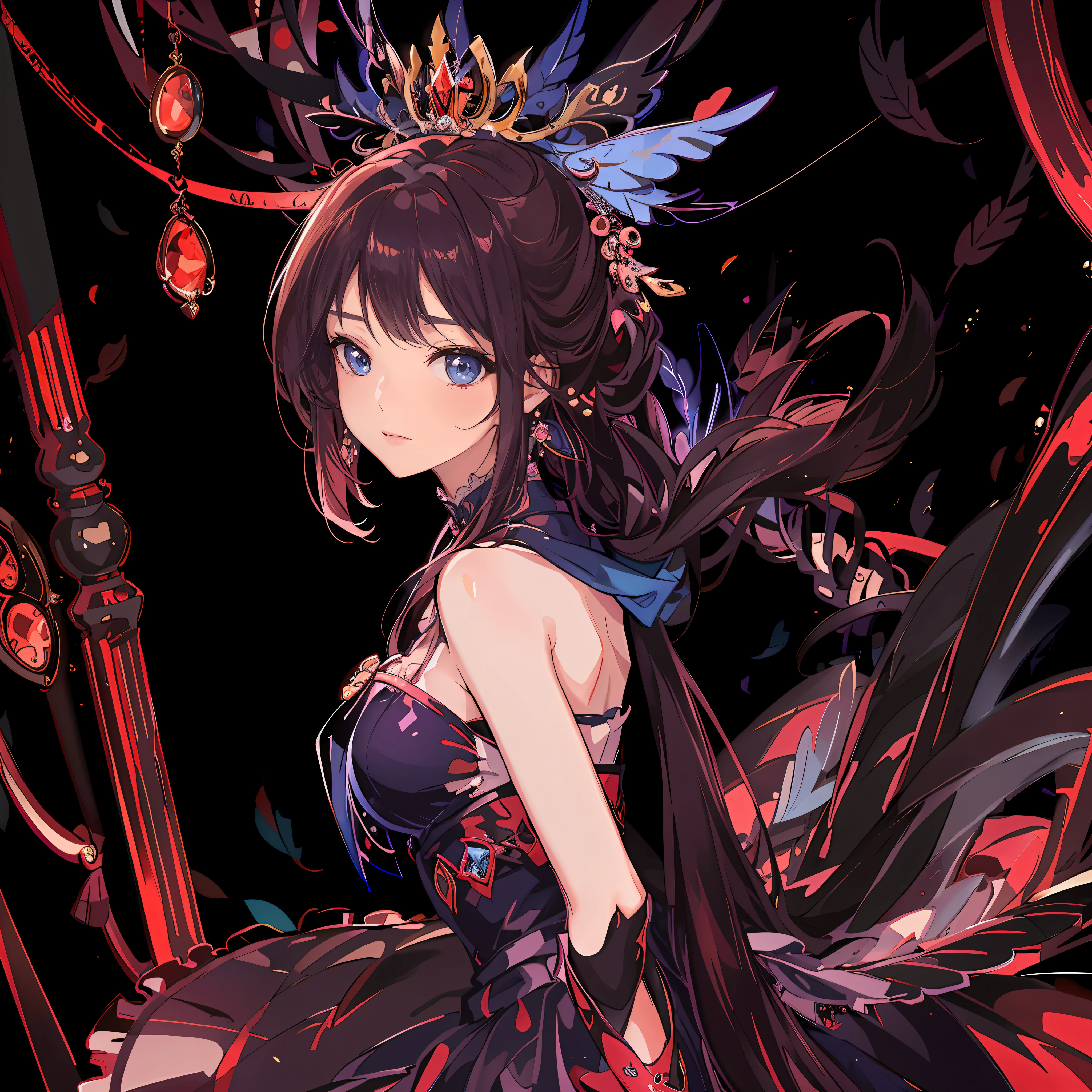 Anime girl in blue dress with crown on her head, style of anime4 K, Anime art wallpaper 8 K, Kawasi, Anime art wallpaper 4 K, Anime art wallpaper 4k, a beautiful fantasy empress, ((a beautiful fantasy empress)), Detailed digital anime art, Extremely detailed Artgerm, beautiful and seductive anime woman, cute anime waifu in a nice dress,High cold mature cheeks