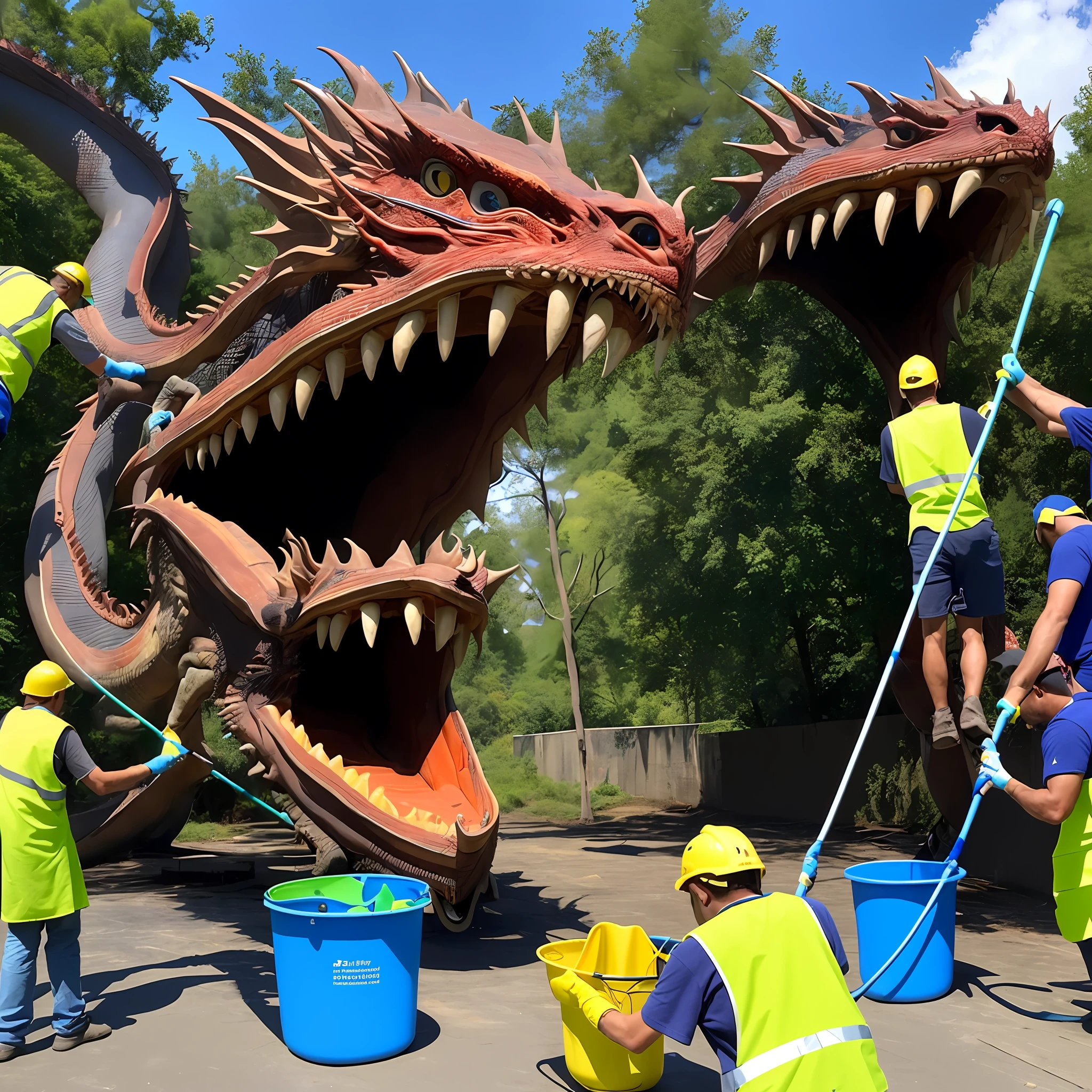 Humans are cleaning the dragon's mouth