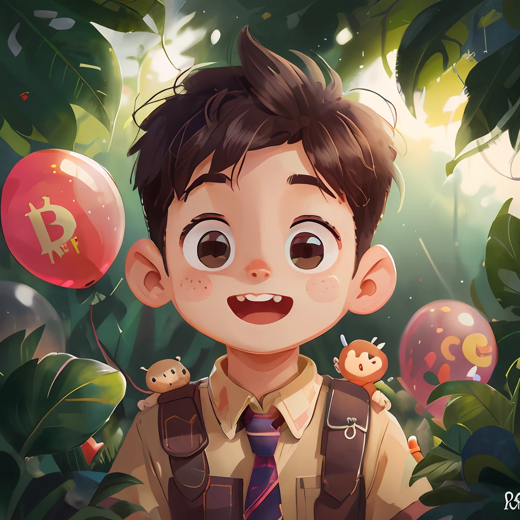 A boy, zoo, many balloons with Bitcoin logo, happy, happy, perfect quality, clear focus (clutter - home: 0.8), (masterpiece: 1.2) (realistic: 1.2) (bokeh) (best quality) (detailed skin: 1.3) (intricate details) (8K) (detail eyes) (sharp focus), (happy)