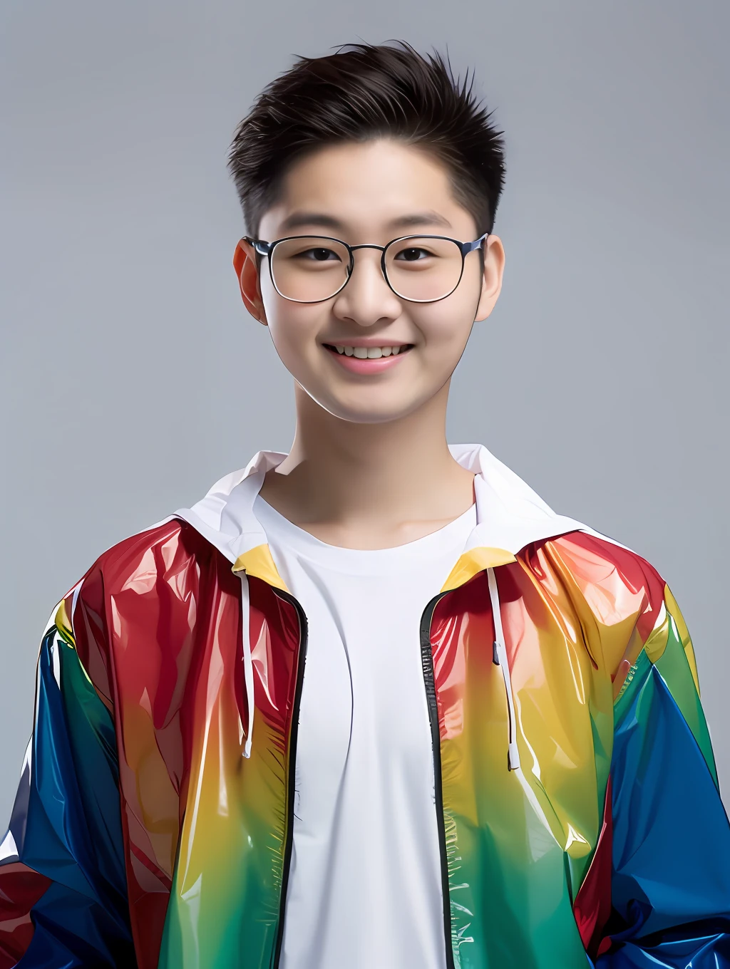 A male high school student，Wearing PVC yellow school uniform