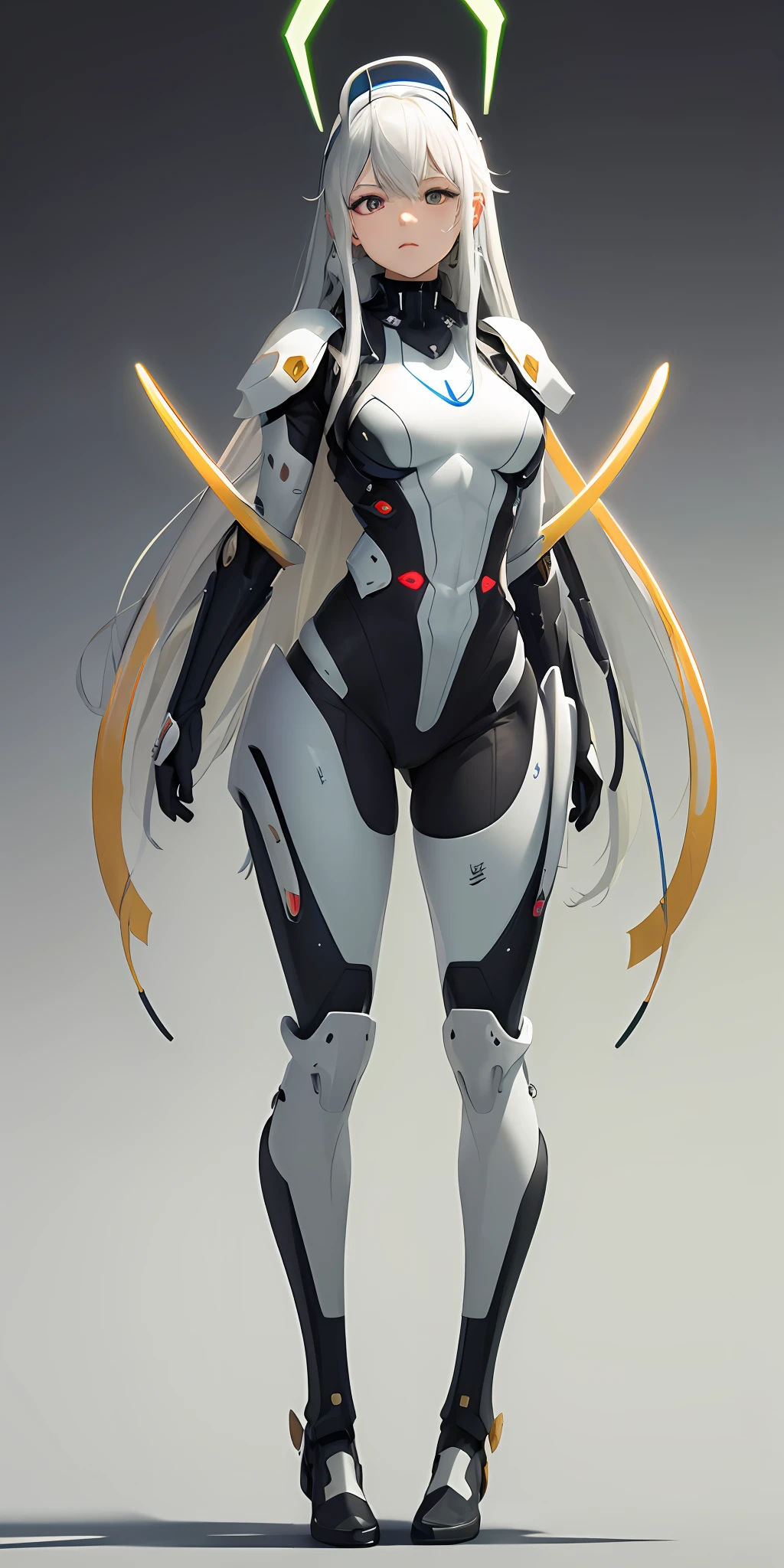 ((Masterpiece Quality)),(Beautiful animated graphics ),(Character Design), HQhigh-resolution,studio shot,Extremely detailed,Super Cute Cute Moe in Anime,(Character Design),((girl with)),((The upper part of the body_Body)), ((Dynamic angles)), Based on the following visual characteristics、Generates high-quality full-body images of Nurse Warrior Akira. The background should be white.  Wearing a white nurse uniform. Possessed by alien life forms that form powerful exoskeletons. The upper is raised like a football shoulder pad, Large red spines grow from it. The exoskeleton is rounded, Milky White, Crustacean-like spines grow on the shoulders, Chest, and Waist, Covering Akira's entire body. Muscles are strengthened、bulging veins are visible, Red vein-like pattern covering the whole body. Exoskeletons are exposed in specific areas, Make an intense impression. Even though I'm a woman, Her appearance became muscular, And her skin is silver. Characteristics of women are、Significantly developed for the purpose of breeding alien life forms. Akira has two long antennae growing from his head, With glowing green eyes. Her hair resembles a scorpion's tail, A thick, Sharp needle at the tip. Her mouth was open and、、、、、、、、、、Teeth are exposed, And her facial expression is emotionless due to the possession of alien life forms. --auto