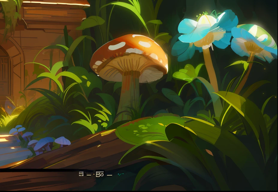 Some grass and leaves，Close-up of mushrooms, Stylized concept art, painted as a game concept art,Woods environment, digital painting concept art, Stylized game art, Relaxing concept art, arte de fundo, magical fantasy 2 d concept art, indie game concept art, painterly concept art, Detailed game art