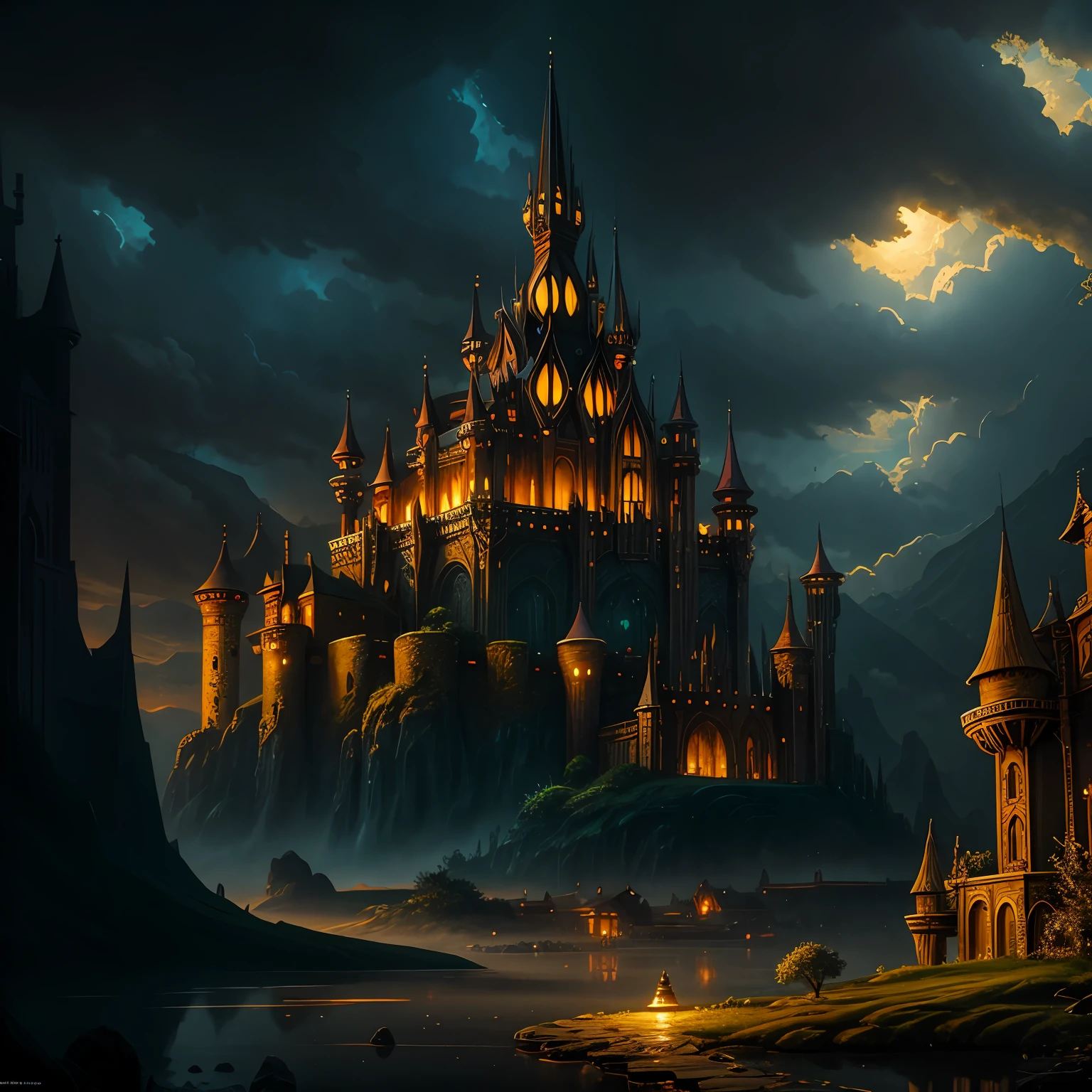 a masterpiece detailed photorealistic painting of a scaled fantasy imagination
dreamy magic vibe, full focus shot, cinematic shot, shimmering lighting, dramatic lighting
(by Zdeněk Burian:0.0) (by John Martin:0.0)