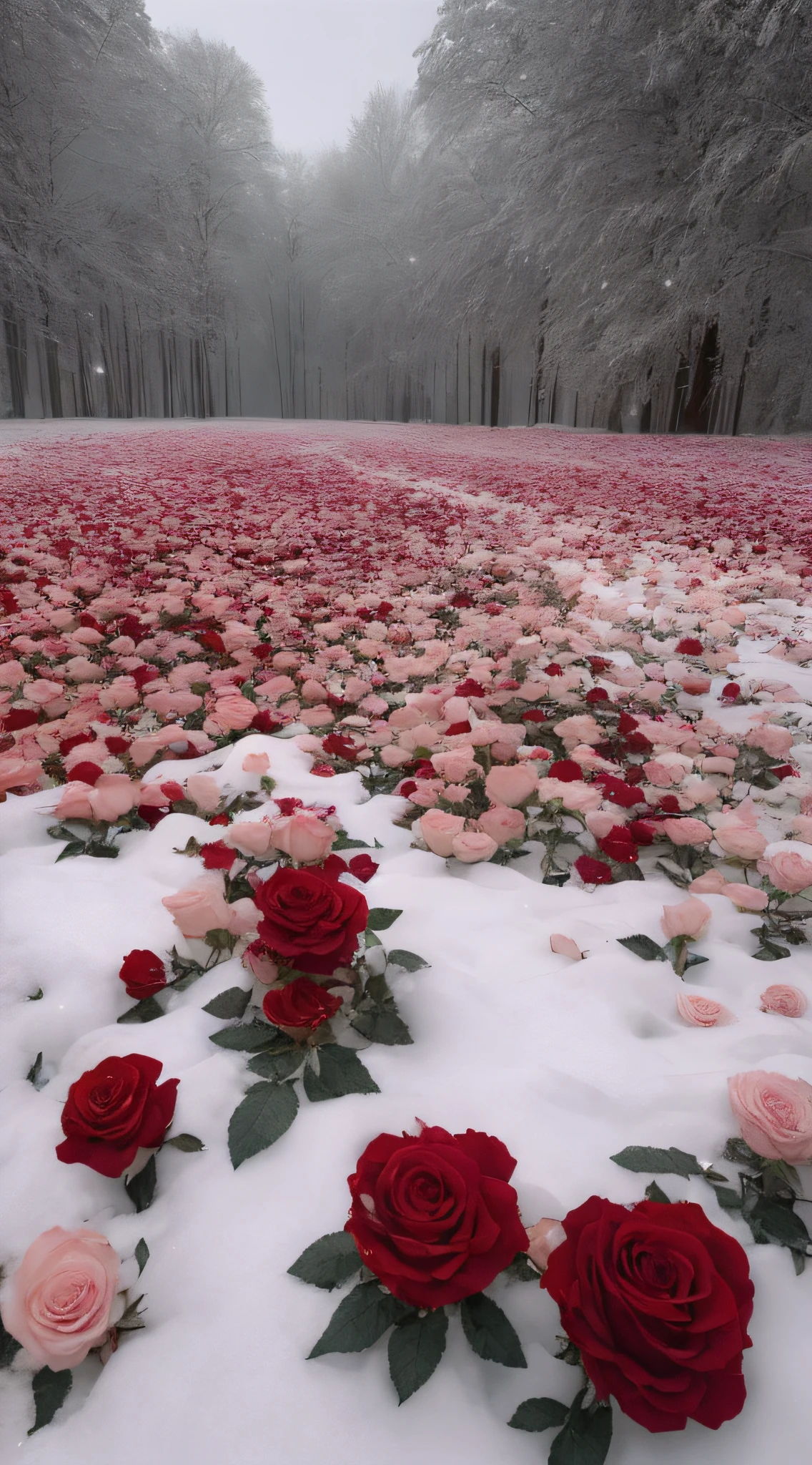 There are many roses lying on the snow, Really beautiful nature, Beautiful nature, rosette, Unbelievably beautiful, rosses, with frozen flowers around her, big breasts beautiful!, absolutely outstanding image, Everywhere petals are falling, Flowers!!!!, marc adamus, cant believe it is real, exploding roses, Beautiful photography, alexander abdulov, beautiful art, Pink Forest