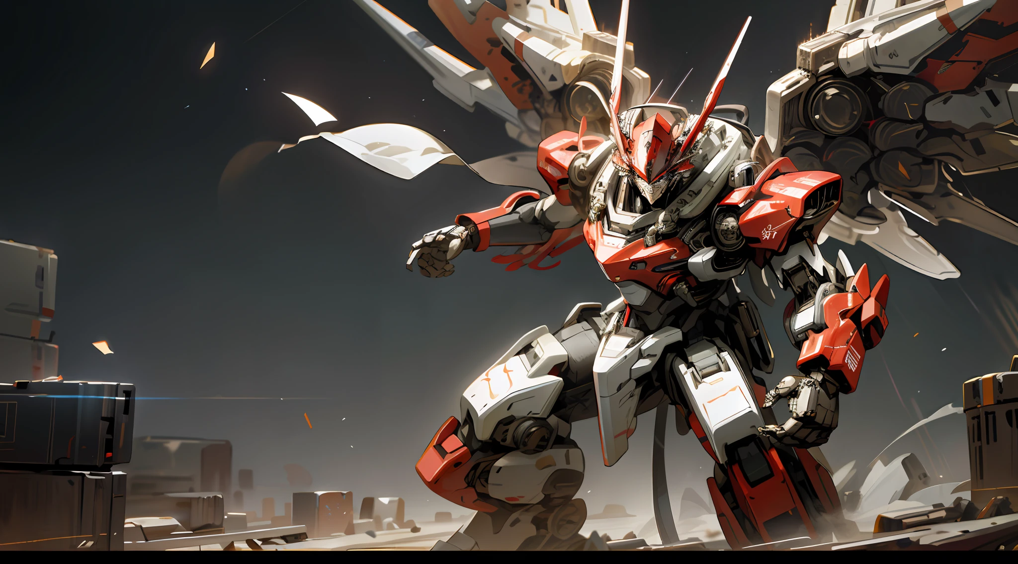 Mecha,Space,(Best quality, Masterpiece),Red and White,1dragon,Transformers,Robotic presence,mechanical wings,space, highest quality digital art, Stunning art, wallpaper 4k, highly detailed, warzone,black and white, highest quality digital art, Stunning art, wallpaper 4k,8k,64k, HD, unparalleled masterpiece, dynamic lighting, cinematic, epic, burned mechanical parts,shining effect