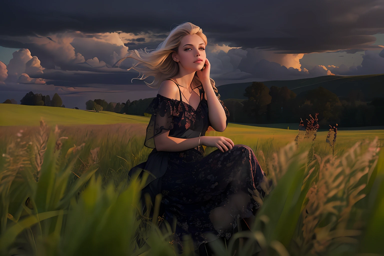 [portraite of a:(young Megs), (真实感), (Filmic), (in the style of Annie Leibovitz, by Helmut Newton), SVG quality:20]scenery,(Summer evening sunset: 1,3), (8K, photo RAW, beste-Qualit, tmasterpiece: 1,2), (realisti, photo-realistic: 1,37), beste-Qualit, extra high resolution, (High contrast: 1,1), (intensive: 1,1), (Detailed: 1,1), (Highest Quality, (analog: 1,2), (High Sharp), A real shadow, Taken on a Canon EOS R6, 135 mm, 1/1250 p. (in Russian). (in Russian). (in Russian), f/2,8, ISO 400, (in a field: 1,2), (Bizarre clouds: 1,3),