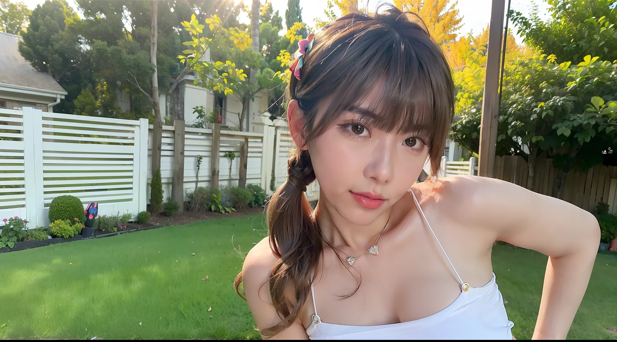 (8K, RAW photo, Best quality, Masterpiece:1.2), (Realistic, photo-realistic:1.37), Best quality, 超高分辨率, nfsw back lights, light leaks, Dynamic lighting, Slim, Smooth skin, (PureErosFace_V1:1), Bond, navel, Kpop idol, (Beautiful detailed eyes:1),(Beautiful detailed face:1),(freebuffing:1.2), Outdoors, Ulzzang-6500, 1girll, standing, Upper body, (:1.2), , from the front side, Front view, view the viewer, Huge breasts, arms back behind, street, Sunlight,