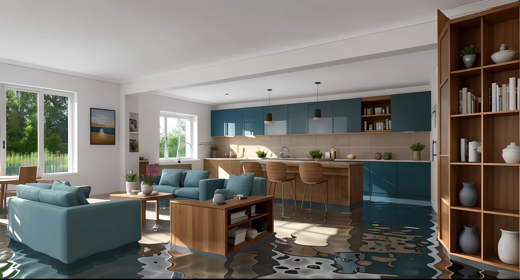 (((Masterpiece))), highest quality, ultra-realistic, contemporary livingroom, flooded with natural light streaming through the windows, the cupboard (1.2)
