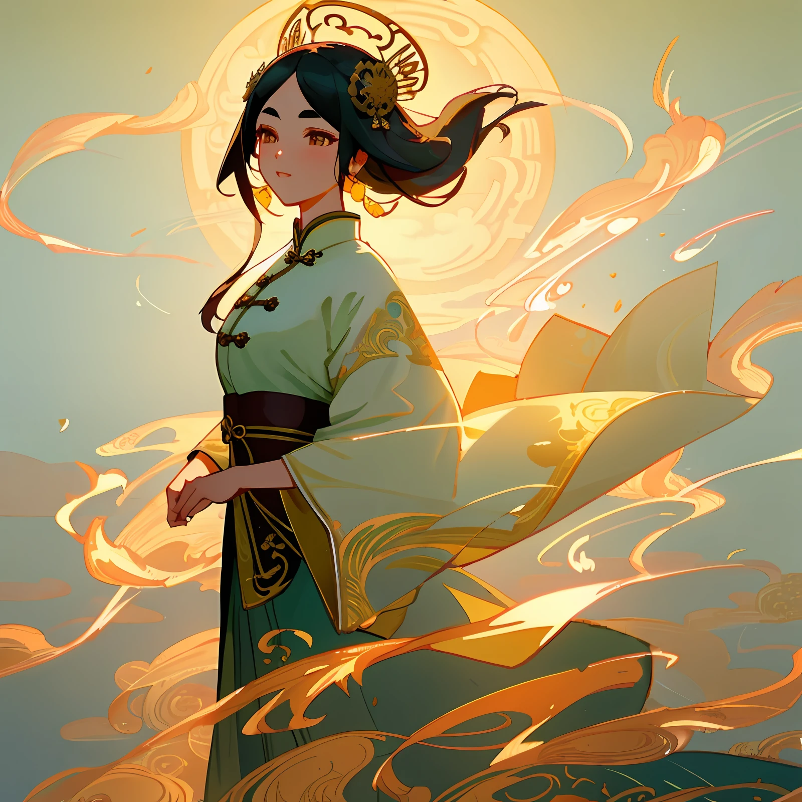 Beautiful girl,Wears a filigree-encrusted phoenix crown hair ornament,Dressed in ancient Chinese costumes,Beautiful details,Intense light and shadow,A beautiful female body,Willow eyebrows,Meticulous eyes,Flowing skirt,floating cloud,aquarelle,water ink,Harmonious and unified tones,Mood rendering, Perfect art, Fresh color background, Ancient Chinese artist Tang Bohu style, soft shade, Clear focus, cinematic photogtaphy, Center composition, Poster design, cinematic photogtaphy, in a panoramic view, 32K, -- v 6