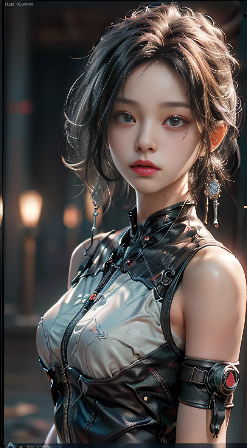 ((Best quality)), ((masterpiece)), (detailed:1.4), 3D, an image of a beautiful cyberpunk female,HDR (High Dynamic Range),Ray Tracing,NVIDIA RTX,Super-Resolution,Unreal 5,Subsurface scattering,PBR Texturing,Post-processing,Anisotropic Filtering,Depth-of-field,Maximum clarity and sharpness,Multi-layered textures,Albedo and Specular maps,Surface shading,Accurate simulation of light-material interaction,Perfect proportions,Octane Render,Two-tone lighting,Wide aperture,Low ISO,White balance,Rule of thirds,8K RAW,
