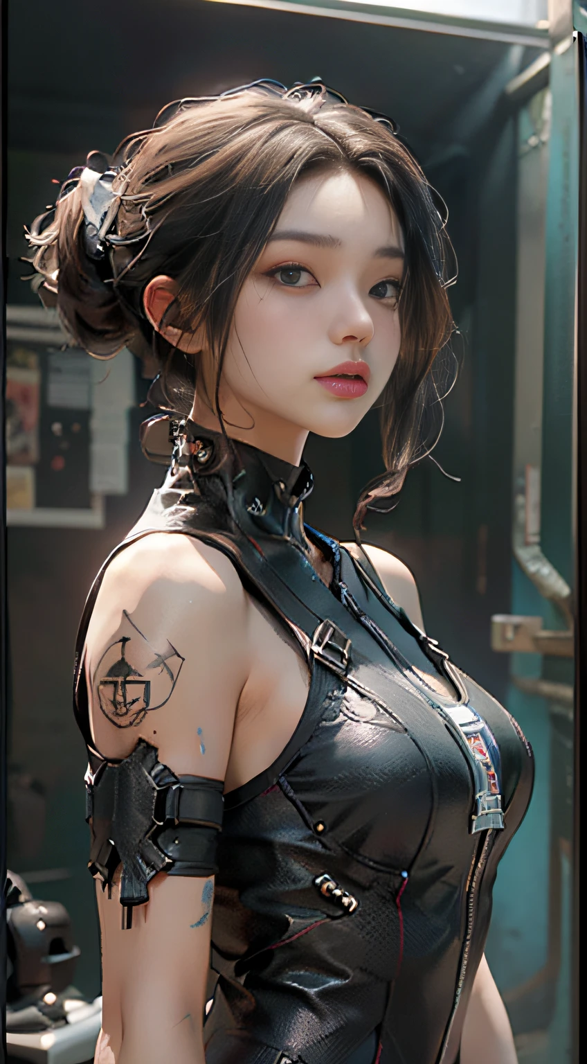 ((Best quality)), ((masterpiece)), (detailed:1.4), 3D, an image of a beautiful cyberpunk female,HDR (High Dynamic Range),Ray Tracing,NVIDIA RTX,Super-Resolution,Unreal 5,Subsurface scattering,PBR Texturing,Post-processing,Anisotropic Filtering,Depth-of-field,Maximum clarity and sharpness,Multi-layered textures,Albedo and Specular maps,Surface shading,Accurate simulation of light-material interaction,Perfect proportions,Octane Render,Two-tone lighting,Wide aperture,Low ISO,White balance,Rule of thirds,8K RAW,
