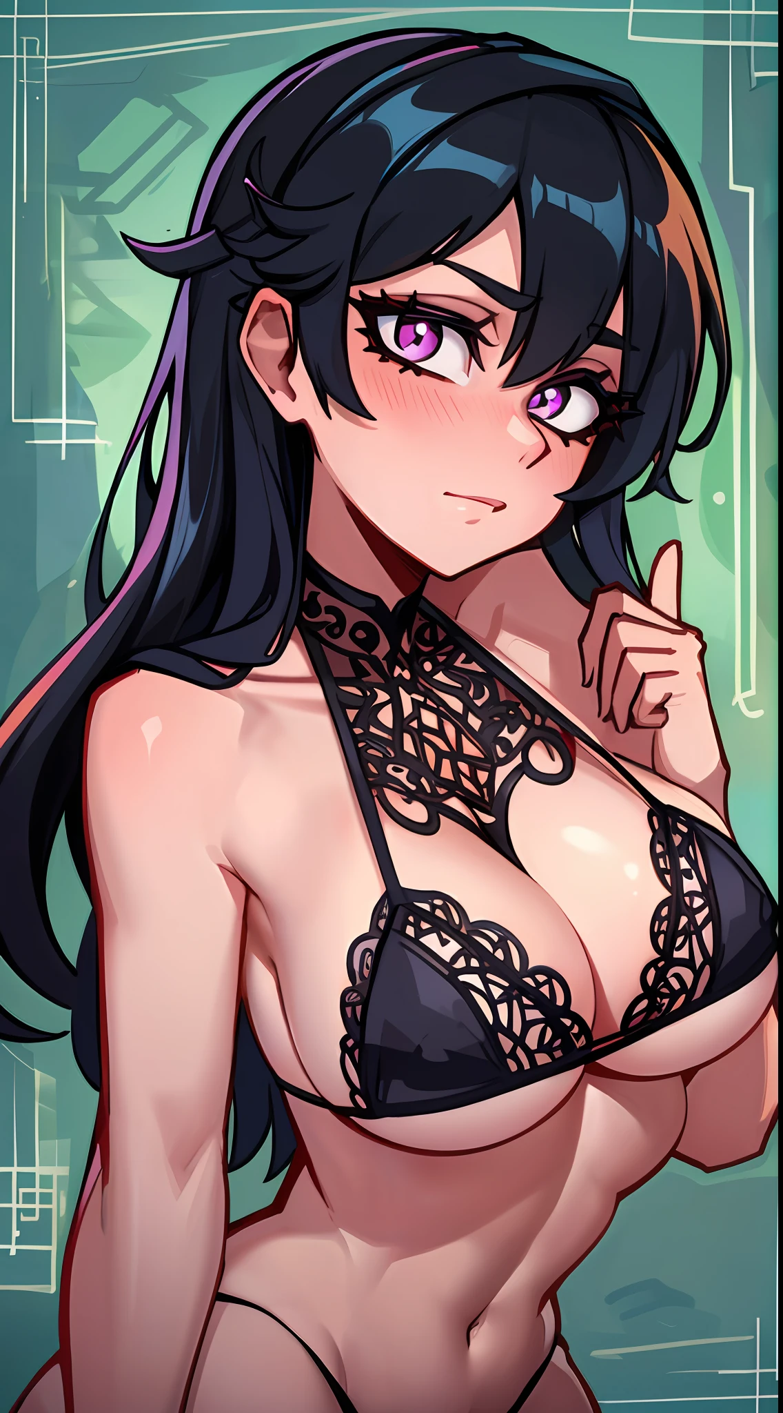 (Photorealsitic:1.3), masterpiece, top-quality, (intricate detailes:1.2), (chies:1.3)、beautiful countenance,Pull up your clothes、
(((1girl in、Girl wearing a very micro black bikini too、(Take a look at Veiwer:1.3、turning chest out,Show off your breasts、Emphasize).Colossal tits、cleavage of the breast、Raw chest,)))、Detailed pupils、