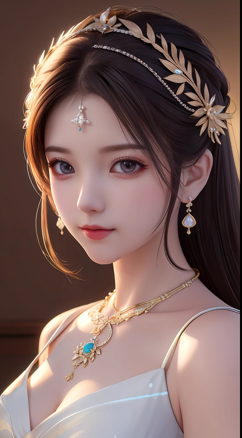 Best quality, masterpiece, high resolution, 1girl, porcelain dress, hair accessories, necklace, jewelry, beautiful face, on the body, Tyndall effect, realistic, dark studio, edge lighting, two-tone lighting, (high detail skin: 1.2), 8k UHD, dslr, soft light, high quality, volumetric light, candid, photo, high resolution, 4k, 8k, background blur,