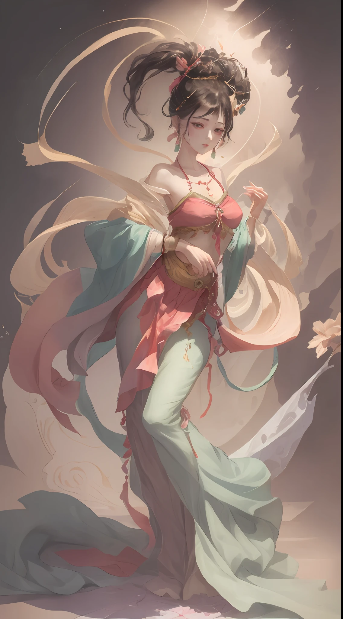 One-person girl,Water snake waist,Shave your shoulders,Pinus drums,The shirt drapes are faded,There is a legacy of spring sleep。Han Feng, 8K,high light,depth of fields --auto