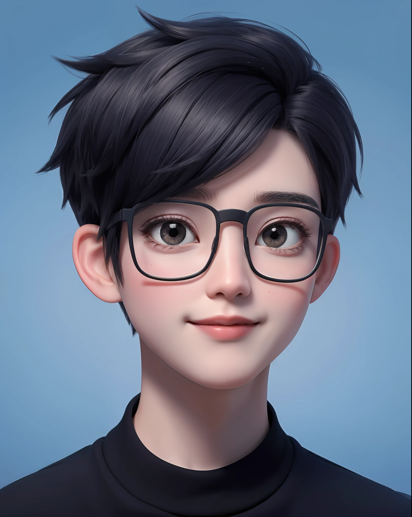 best qualtiy， grampa，A cartoon character around the age of 50， Solo exhibition， cartoon portrait of ， simple backgound， short detailed hair， Reading glasses，There is a little gray hair。