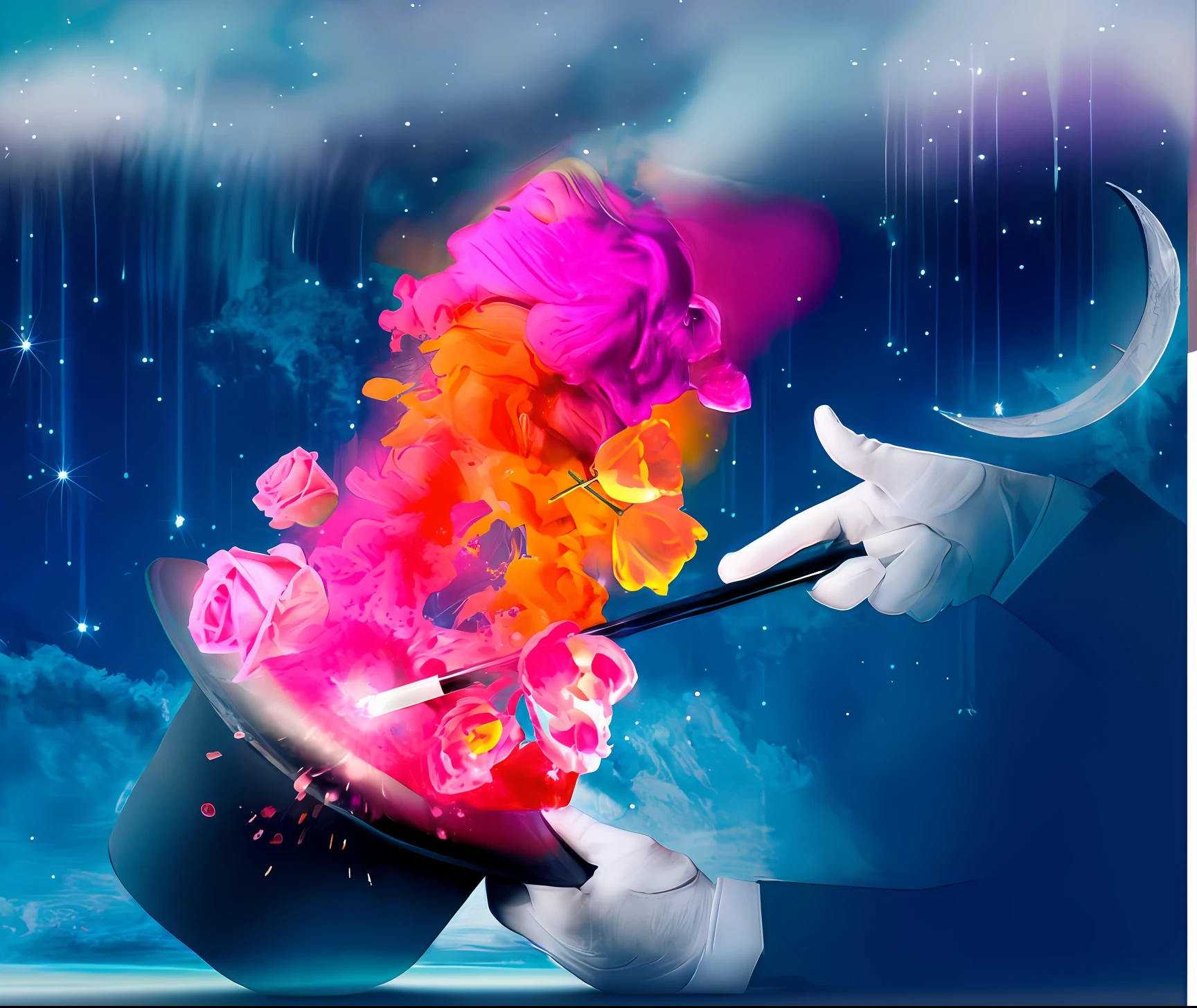 Bright smoke, falling from a cylinder in the sky, Colorful magic effects, magic world. Colorful, Magical colors and atmosphere, Magic art, flowing out of hand, Magical colors and atmosphere, Magic in the air, roses of multi-colored smoke, Colorful magic, Magic effect, Magic particles in the air, Flowers explode and splatter, casting a multi colorful spell, Michael Page