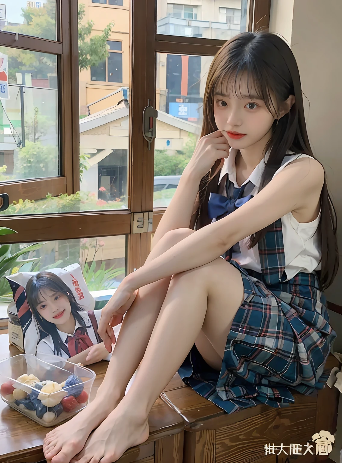 best qualtiy,tmasterpiece,超高分辨率,(realisticlying:1.4),teens girl,Juvenile, Thin and light,transparent pubic hair,夏天,Warmth,Japan School Uniform,pleatedskirt