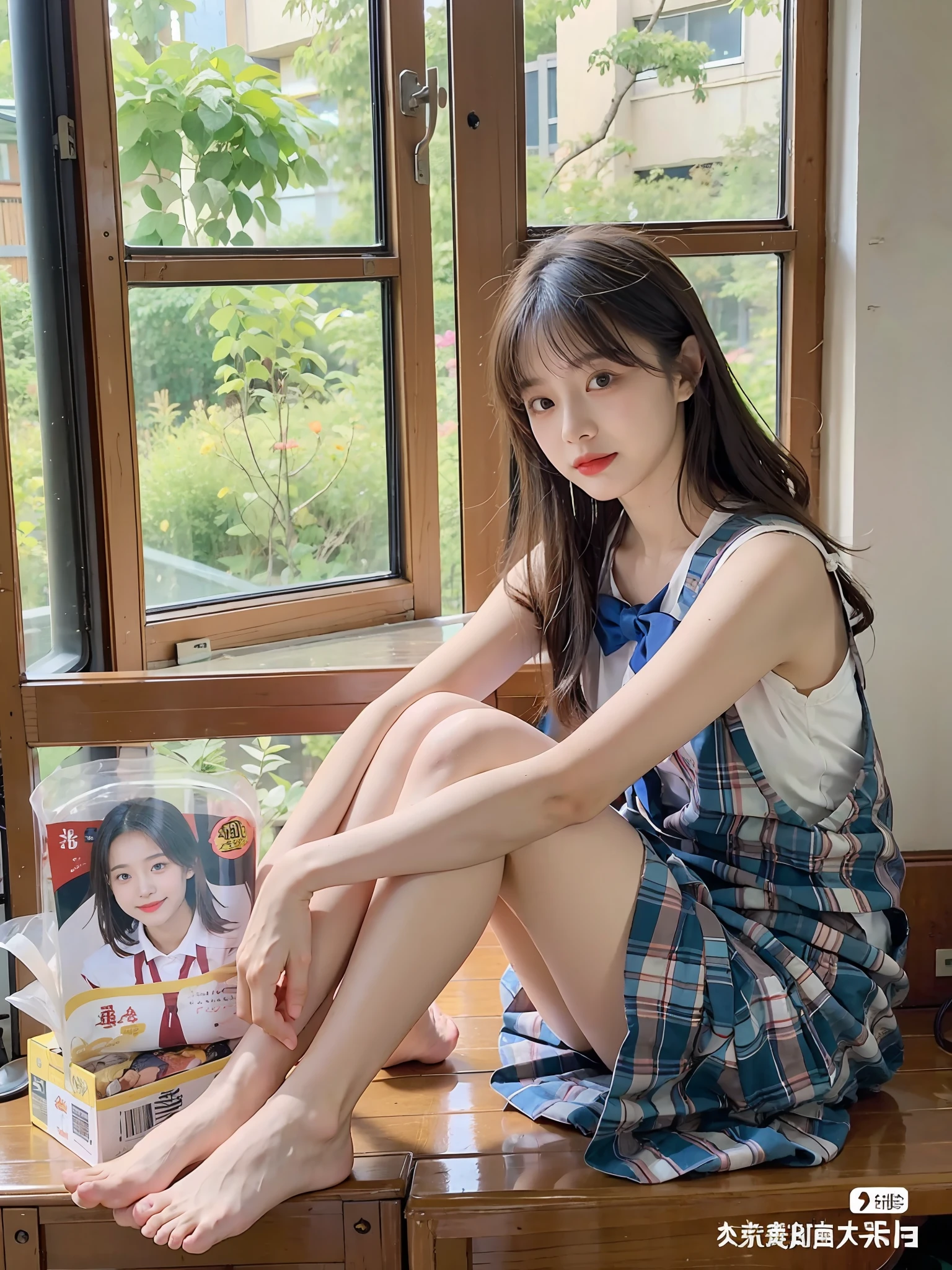 best qualtiy,tmasterpiece,超高分辨率,(realisticlying:1.4),teens girl,Juvenile,Thin and light,Japan School Uniform,校服,pleatedskirt