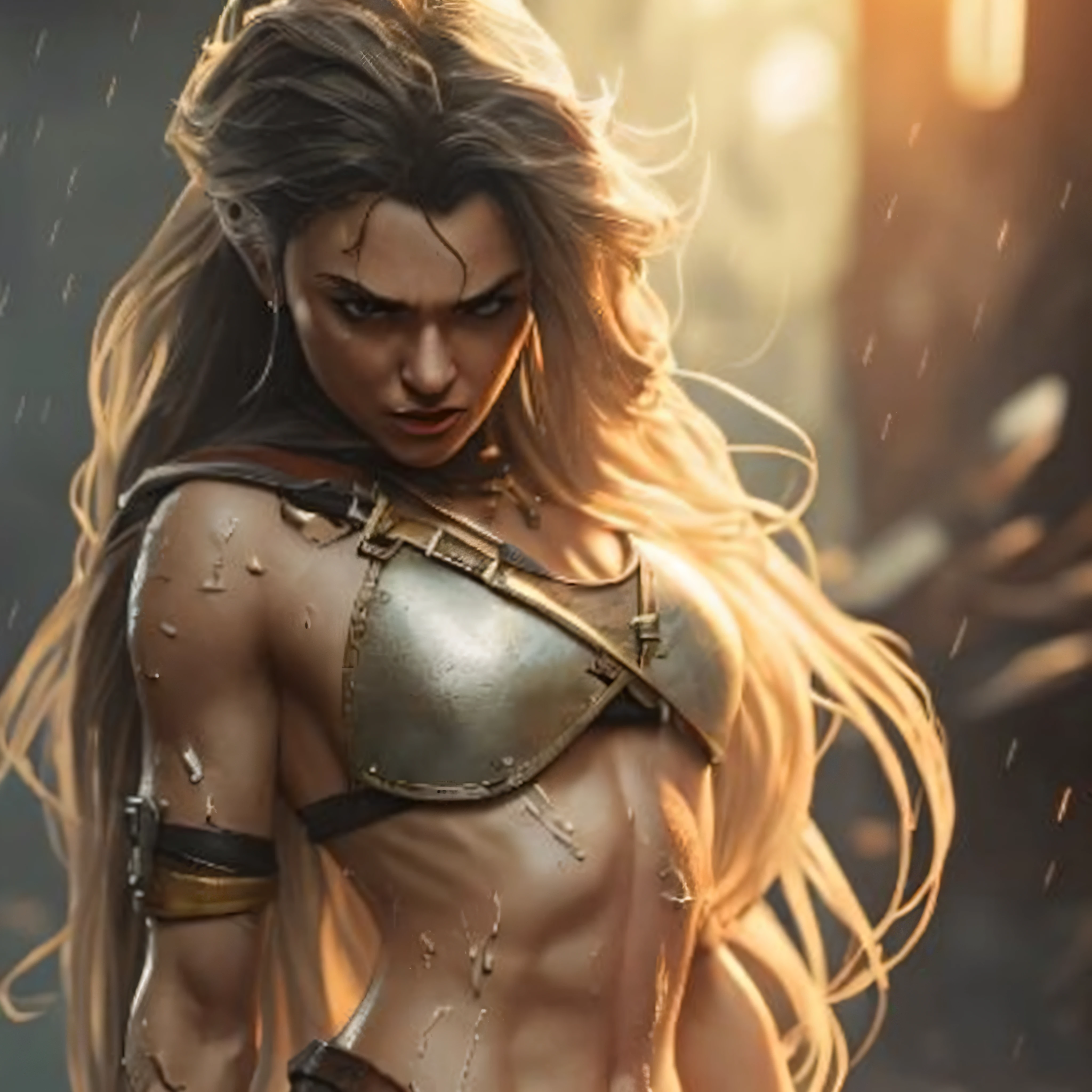 a woman in armor with a sword and a sword in her hand, wojtek fus, female warrior, beautiful female warrior, best of artstation, 4k fantasy art, warrior girl, epic fantasy character art, stunning character art, epic fantasy art style, muscular warrior women, style of raymond swanland, trending on artstation:3, epic fantasy digital art style