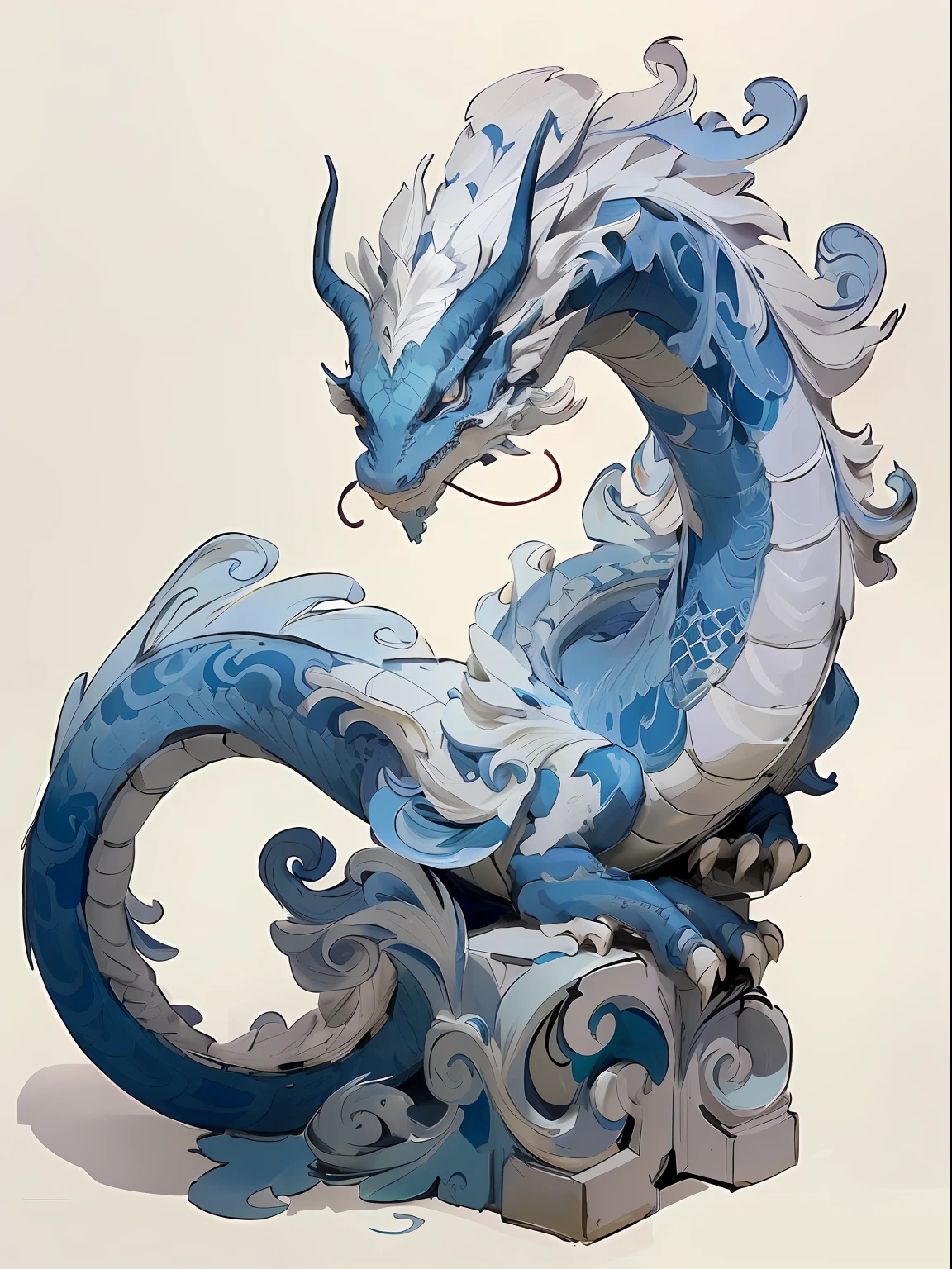 There is a dragon statue made of paper,It has a blue and white pattern on it, water dragon, chinese dragon concept art, Blue dragon, Dragon Art, intricate ornate anime cgi style, cyan chinese dragon fantasy, smooth chinese dragon, highly detailed water colour 8k, highly detailed water colour 8 k, inspired by Kanō Naizen, majestic japanese dragon, highly detailed and colored --auto
