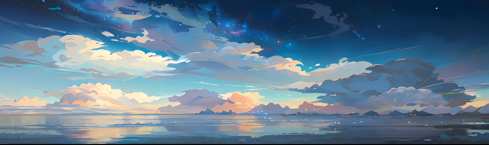 There is a picture of the sky with clouds and stars, space sky. By Makoto Shinkai, Anime Sky, Anime Clouds, Blue Sea. Makoto Shinkai, Makoto Shinkai's style, Makoto Shinkai's style, Los Tran. Inspired by the scenic background, Makoto Shinkai, Makoto Shinkai. - H 2160, summer, Makoto Shinkai concept art, tumblr, magical realism, beautiful anime scene, beautiful sky. Makoto Shinkai, ((新海誠)), anime background art, anime background, Makoto Shinkai's style, anime movie background, galaxy express, no human