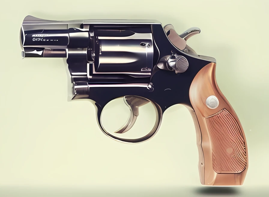 Close-up of a revolver with a white surface, a revolver, instagram post, pistols, beautiful surreal pistol, Have a revolver pistol, gun art reference, realistic detailed revolver, Have a revolver, Handgun, Instagram Photos, shoulder mounted gun, bolt pistol in one hand, realistic gun, realistic weapon, Photorealistic shots, Beautiful shots, by Carey Morris