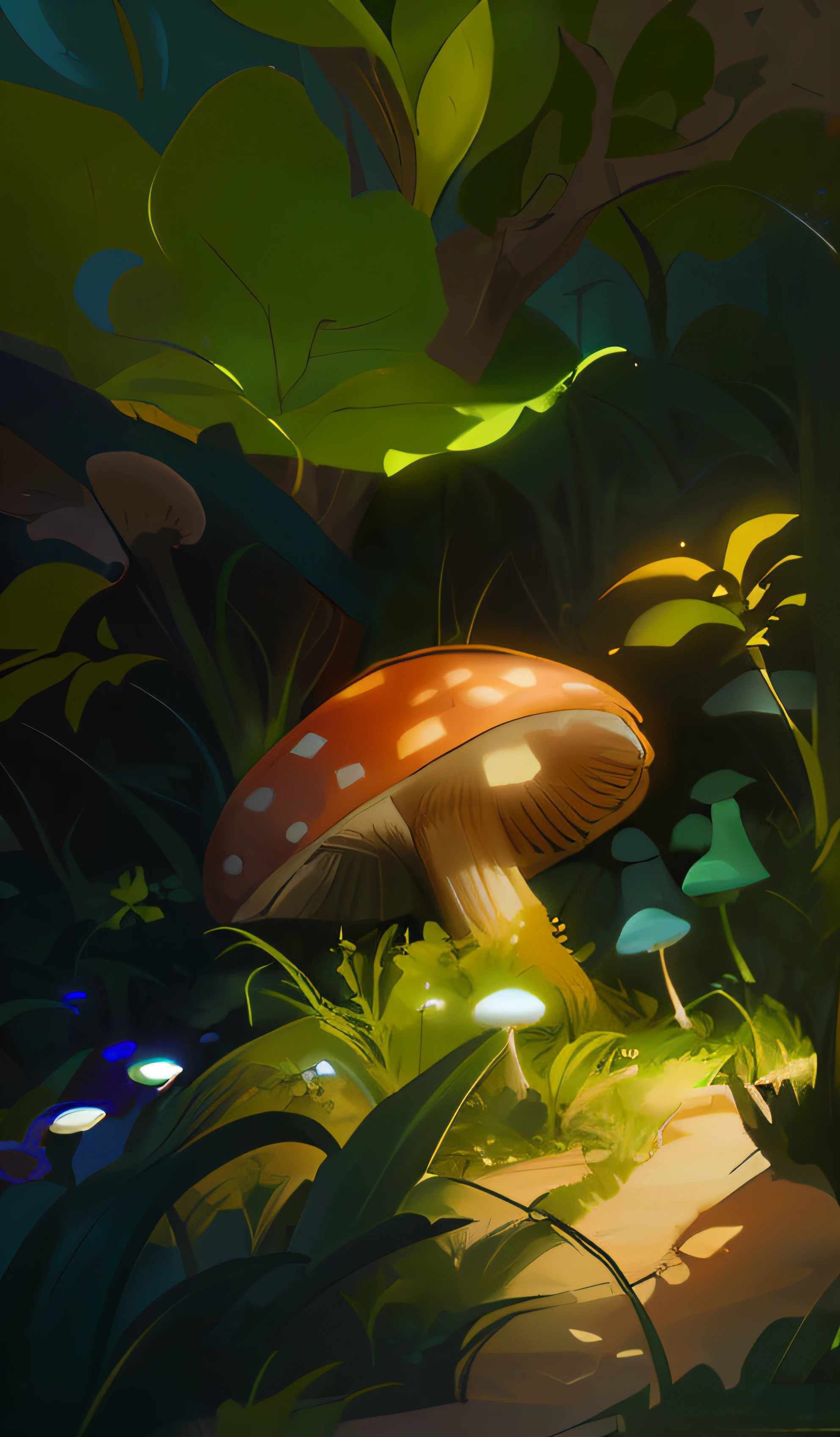 Some grass and leaves，Close-up of mushrooms, Stylized concept art, painted as a game concept art,Woods Environment, digital painting concept art, Stylized game art, Relaxing concept art, arte de fundo, magical fantasy 2 d concept art, indie game concept art, painterly concept art, Detailed game art