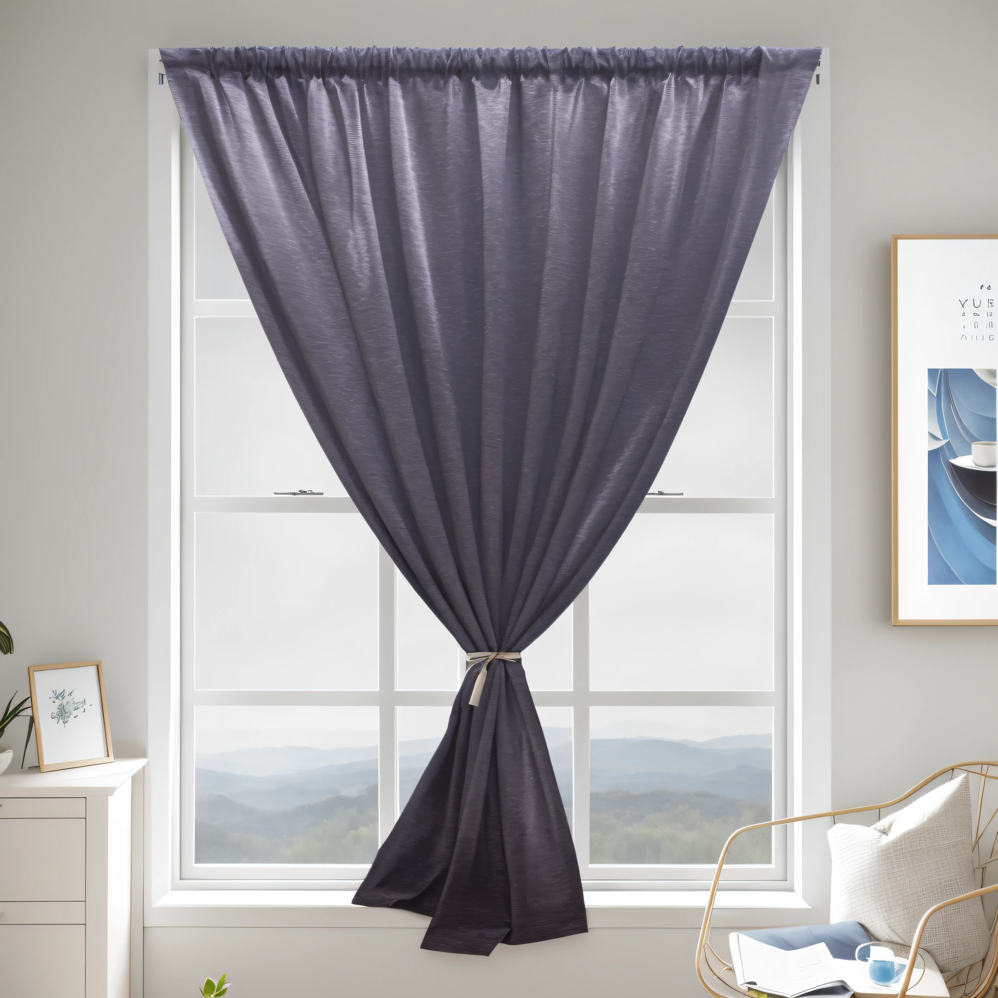 View of Aalfid from the living room with chairs and windows, ethereal curtain, Curtains, with backdrop of natural light, afternoon sunlight, 窗帘, curtain, Blue drapery in winter, filled with natural light, natural morning light, radiant morning light, Dark drapery, some sunlight ray, morningglow, full - length view, Curtain bangs