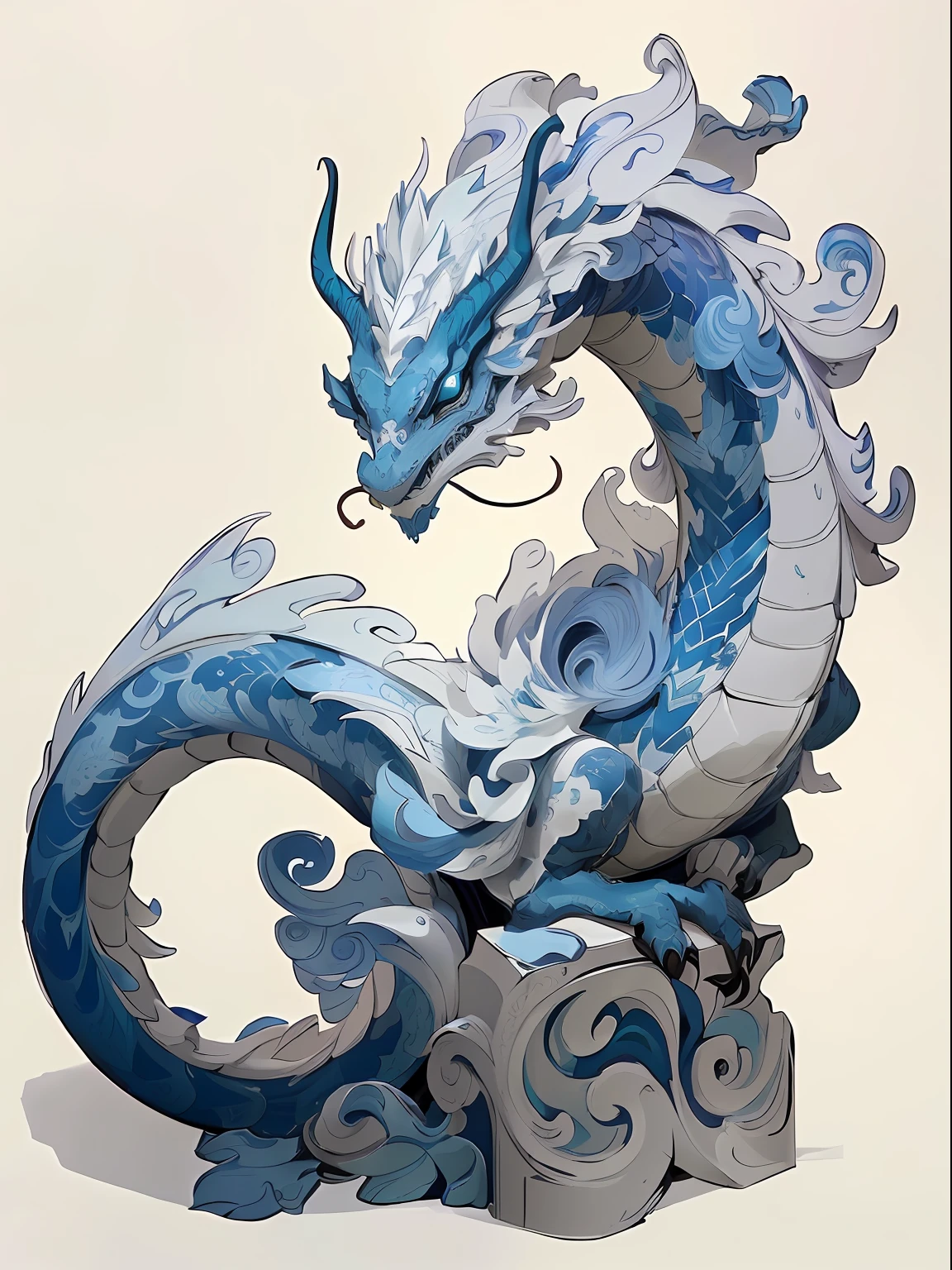There is a dragon statue made of paper,It has a blue and white pattern on it, water dragon, chinese dragon concept art, Blue dragon, Dragon Art, intricate ornate anime cgi style, cyan chinese dragon fantasy, smooth chinese dragon, highly detailed water colour 8k, highly detailed water colour 8 k, inspired by Kanō Naizen, majestic japanese dragon, highly detailed and colored,offcial art,统一 8k 壁纸,ultra - detailed,Beauty and aesthetics,big breasts beautiful,tmasterpiece,Best quality at best,(zentangle,datura,Tangles,entangled),(ecstasy of flower:1.2)dynamic angle --auto