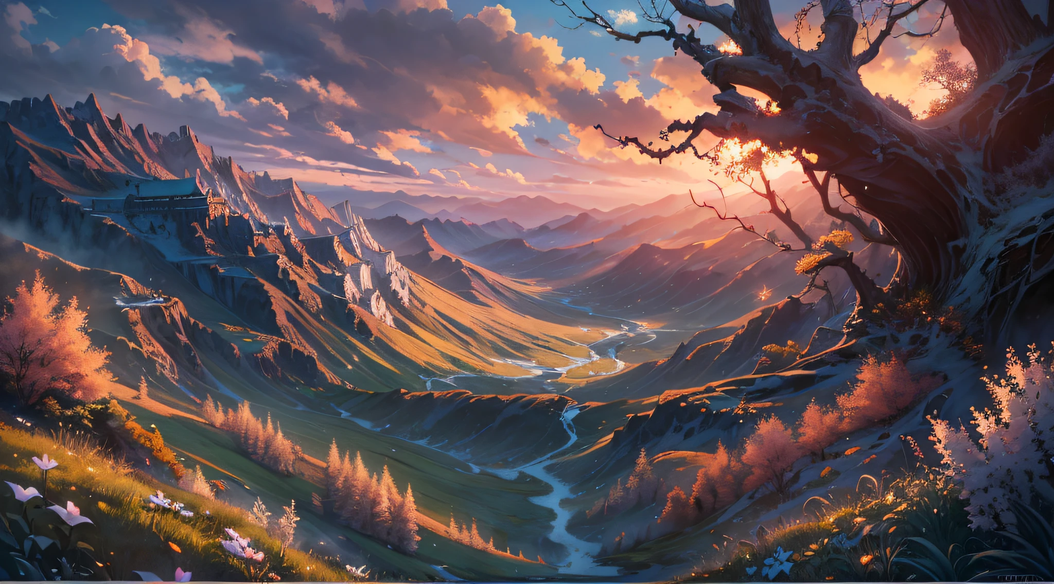 (masterpiece:1.2, best quality), (ultra-detailed), professional (landscape painting) of (a blissful spring:1.2), polka dot background, polar alpine tundra of hyperion civilization, (fairy tale fantasy scene), The Vale of Shadows: A dark and foreboding valley where no sunlight ever penetrates, landscape with unity, theater, dark, (dark lighting), (illustration), (ultra highres), (delicate illustration), (hyper-detailed), (super detail:1.3), professional lighting, cinematic lighting,