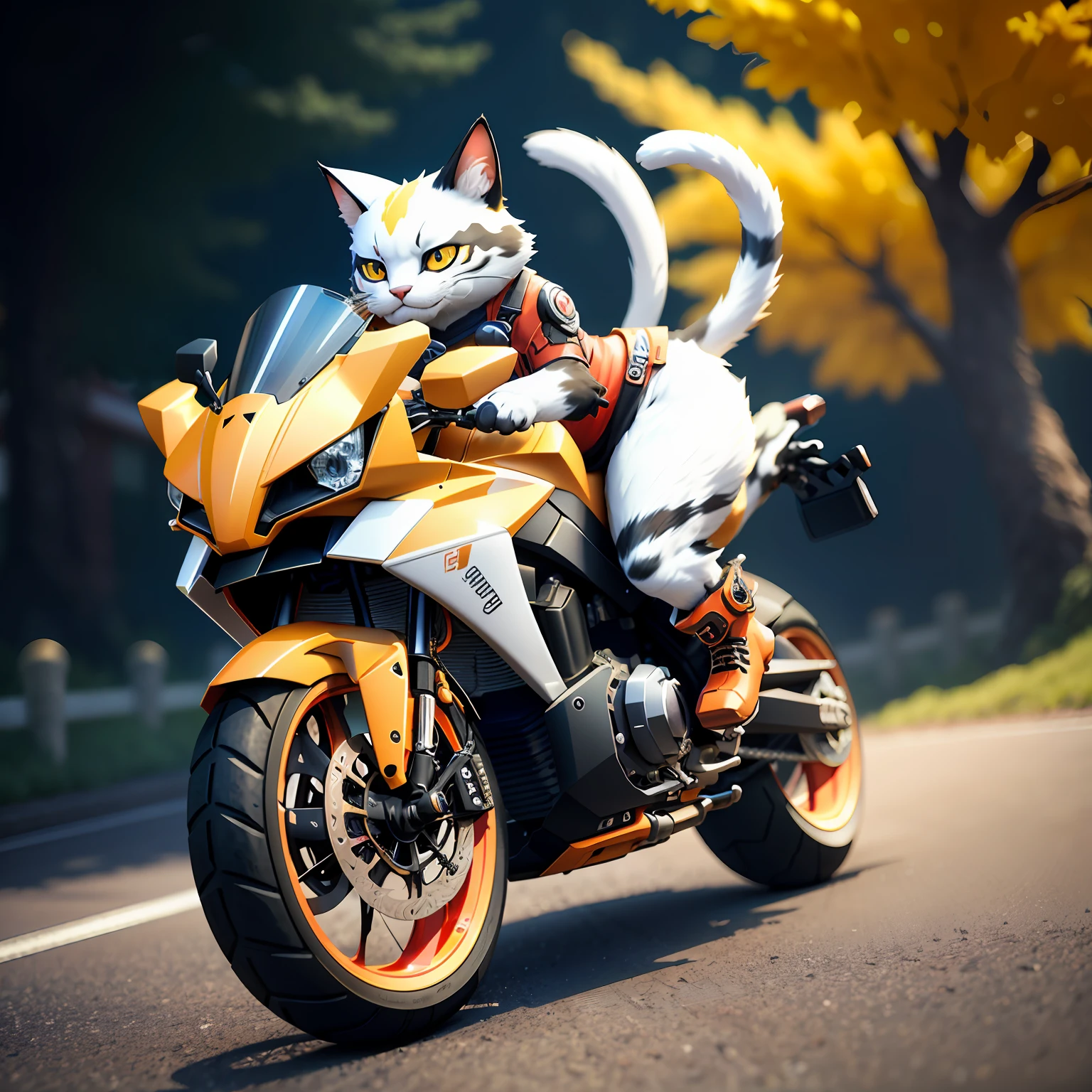 There was a cat riding a motorcycle, Inspired by Nōami's low-poly rendering, trending on polycount, Furry art, Rendered in redshift, 3D model of a Japanese mascot, fantasy style 8 k octane render, Phlegm sputum, phlegm : : 6 octane render : : 3, (rendering by octane) Fantasy style, octane render”