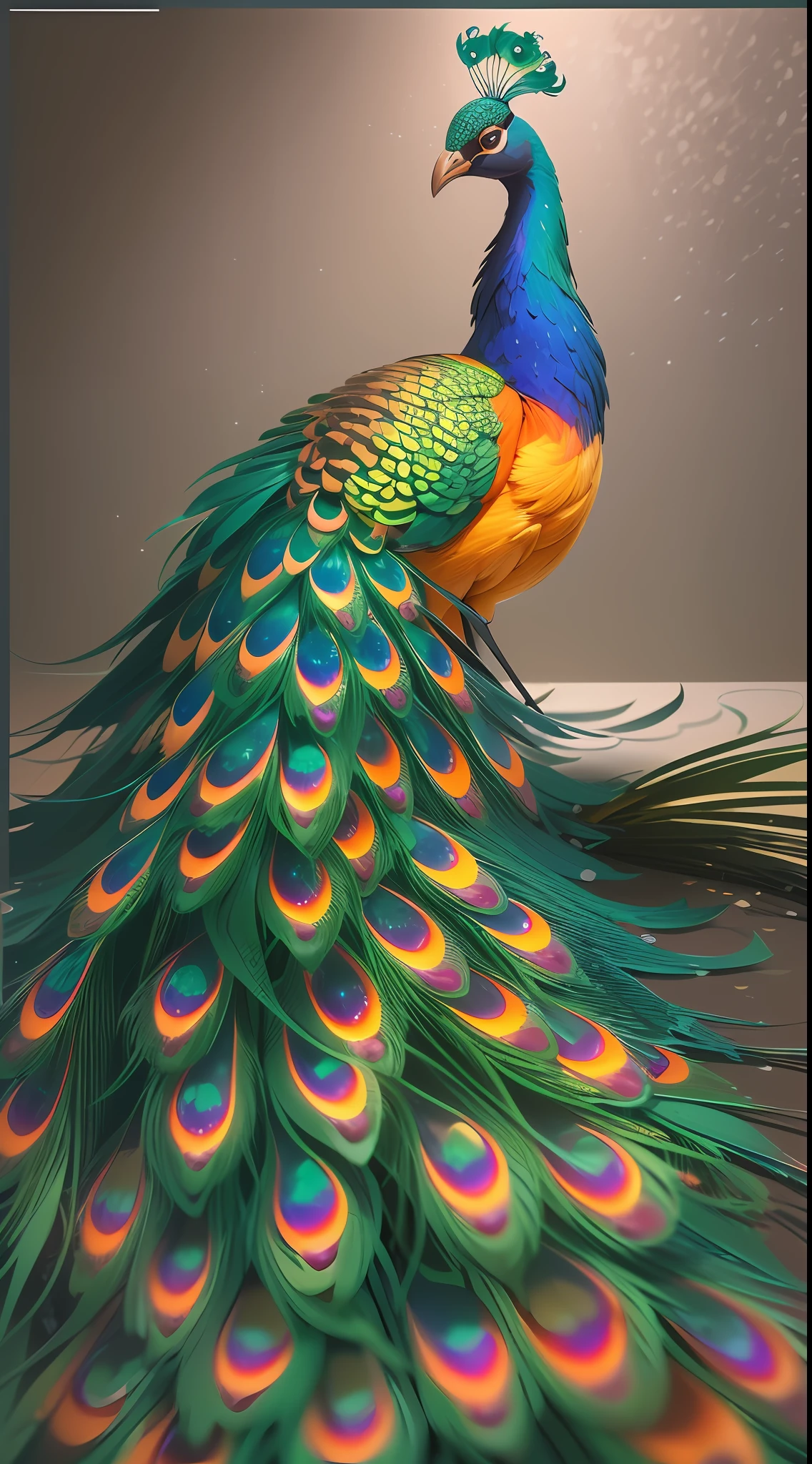 A proud colorful peacock,Colorful feathers,The feathers are brightly colored and layered,(clean backdrop)(The peacock picture is centered),(Medium and close range),(Super finely depicted head:1.3),(Perfect realistic paws:1.3),(Overall silhouette,)Ultra photo realsisim,super-fine,超高分辨率,8K,Premium wallpapers,Highest image quality,3D,C4D
