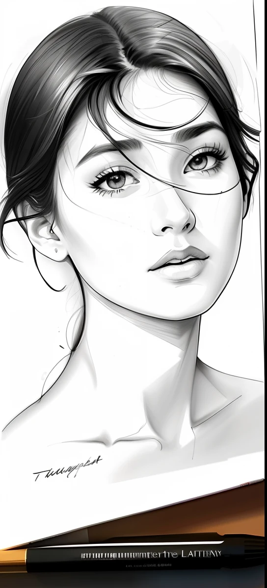 best qualtiy，tmasterpiece，pen painting，anatomy correct，A high resolution，Line drawings，Mono Color， ((Sketch))，（Line art：1.2），Simple drawing，Close-up of portraits，light bounce，high light