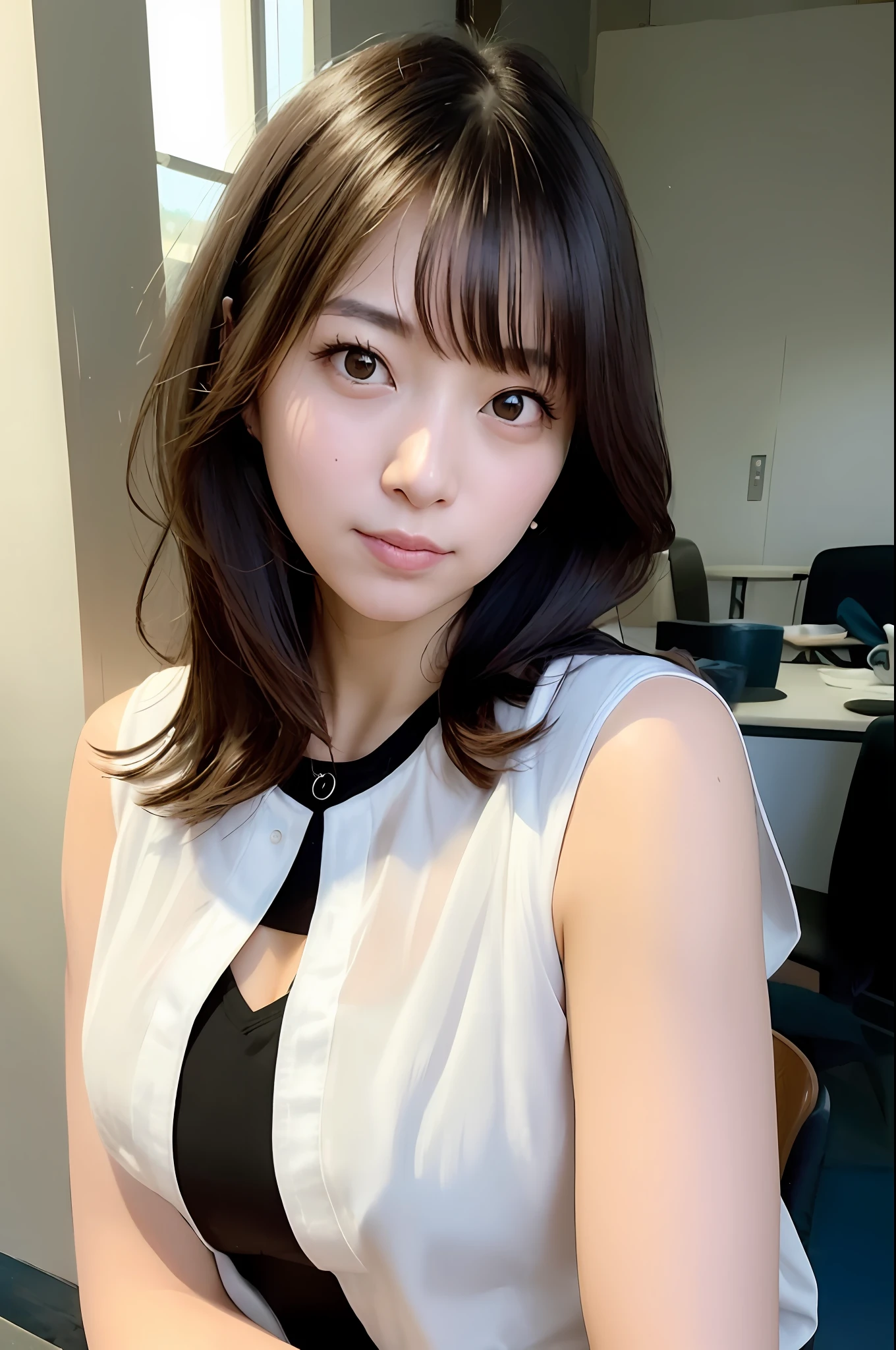 there is a woman sitting at a table with a plate of food, 奈良美智, 🚿🗝📝, chiho, cute - fine - face, sakimichan, あかさたなは on twitter, Kimi Takemura, girl cute-fine-face, sakimichan
