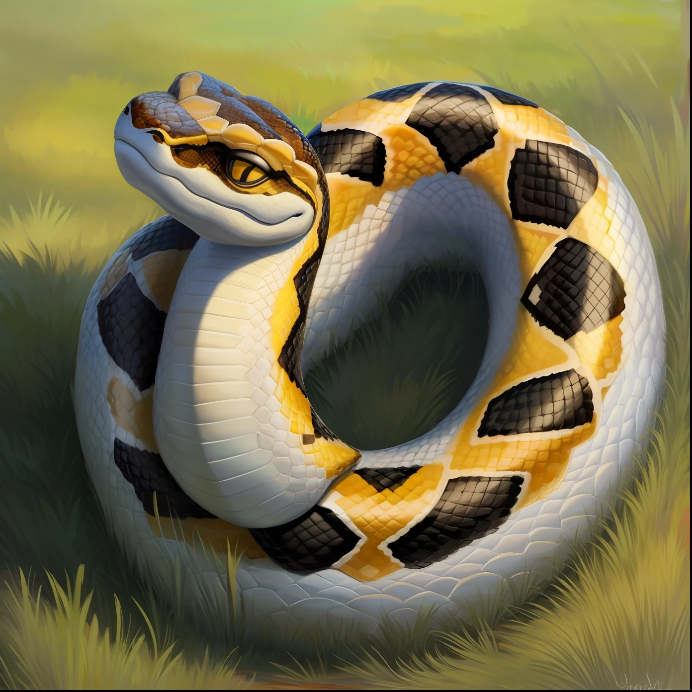 Masterpiece, Best quality, In the grass，A cauliflower snake