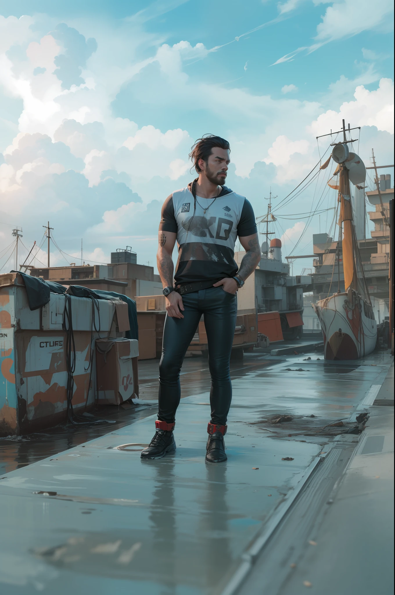 Real face tone, realistic cyberpunk look handsome man, 8k resolution UHD , in the old rusty ship , real face tone real human being face exact face