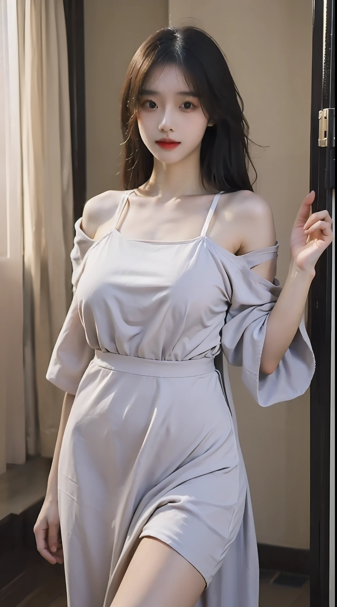 ((Best Quality, 8K, Masterpiece: 1.3)), 1girl, Slim Abs Beauty: 1.3, (Hairstyle Casual, Big Breasts: 1.2), Dress: 1.1, Super Fine Face, Delicate Eyes, Double Eyelids, Home