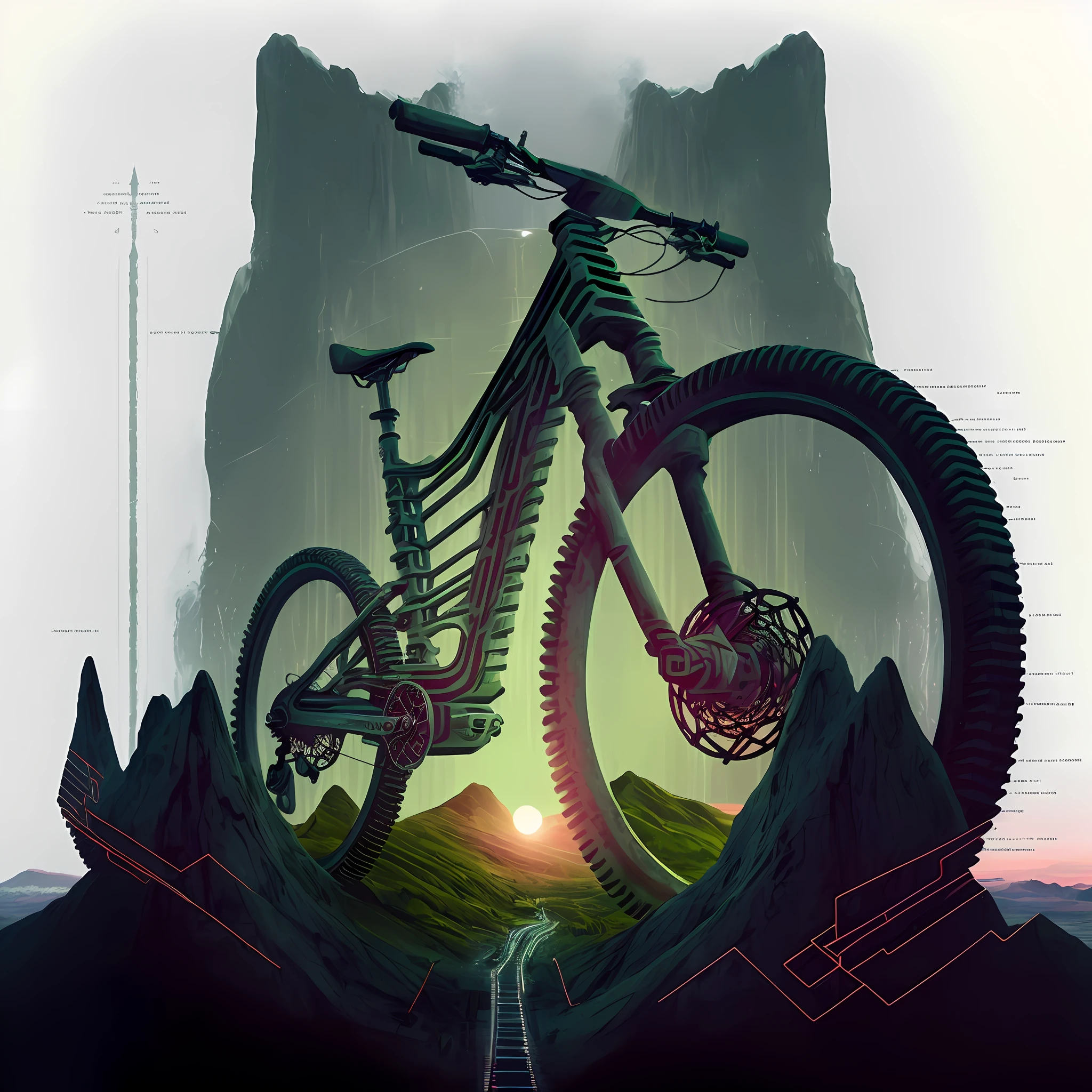 there is a bike that is sitting on a rock in the middle of the road, inspired by Mike Winkelmann