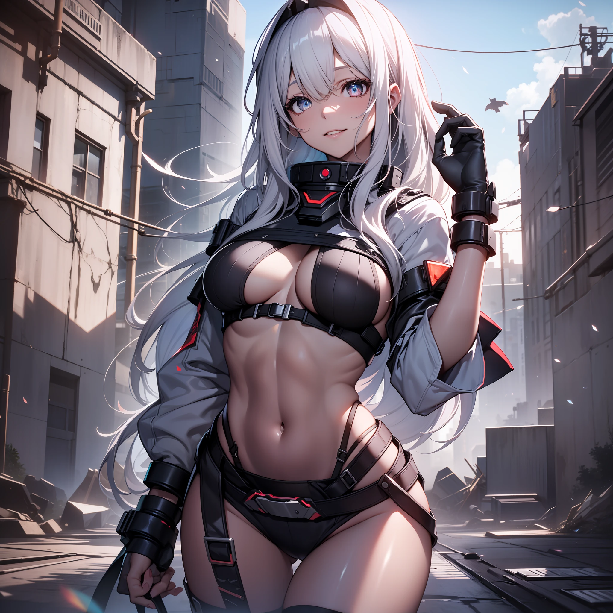 1girll, (Yandere:1.4), (Yandere trance:1.4), crazy, blood in face, back lit lighting, view the viewer, the hair, Red eyes, Blush, Smile, (tmasterpiece,best qualityer),((1girll,(mature),Ninim Roray,),(beautiful hairl),(The eye,beautidful eyes,Eye highlights,sharp sharp eyes),(looking at viewert),((Skysky,Clouds),zaun),(A high resolution,color difference)1girl, 独奏, tmasterpiece, Best quality at best, realisticlying, ultra - detailed, (shiny skins, perspired:1.4), absurderes, looking at viewert,,slenderness,Dynamic light and shadow,A high resolution,Sharp focus,depth of fields,The eyes are delicate,Sharp pupils,pupil realistic,(smallunderboob:1.6),(Thigh thick:1.0),,Skysky,((best qualtiy)), ((tmasterpiece)), (the detail:1.4), 3D, A beautiful cyberpunk female image,HDR(HighDynamicRange),Ray traching,NVIDIA RTX,Super-Resolution,Unreal 5,Subsurface scattering、PBR Texture、post-proces、Anisotropy Filtering、depth of fields、maximum definition and sharpness、Many-Layer Textures、Albedo e mapas Speculares、Surface Coloring、Accurate simulation of light-material interactions、perfectly proportions、Octane Render、Two-colored light、largeaperture、Low ISO、White balance、the rule of thirds、8K RAW、