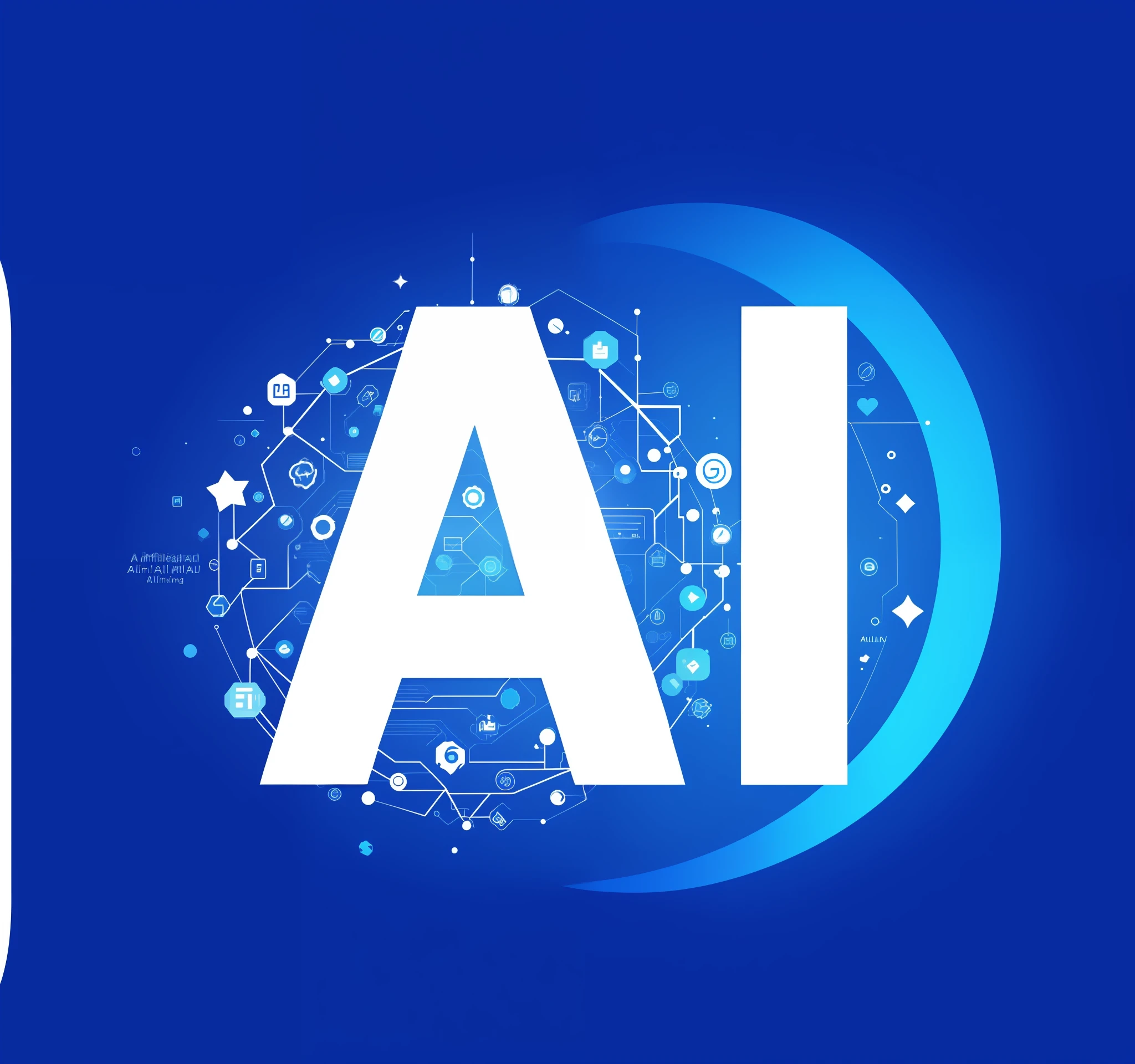 Blue background with white letters and blue background with blue stars, with ai theme, Artificial intelligence logo, icon for an ai app, ai startup, the ai, Artificial intelligence, strong artificial intelligence, 。.ai, best ai image, portrait of an ai, .。.ai, ai enhanced, ai researcher, ( ( The king of artificial intelligence art ) )