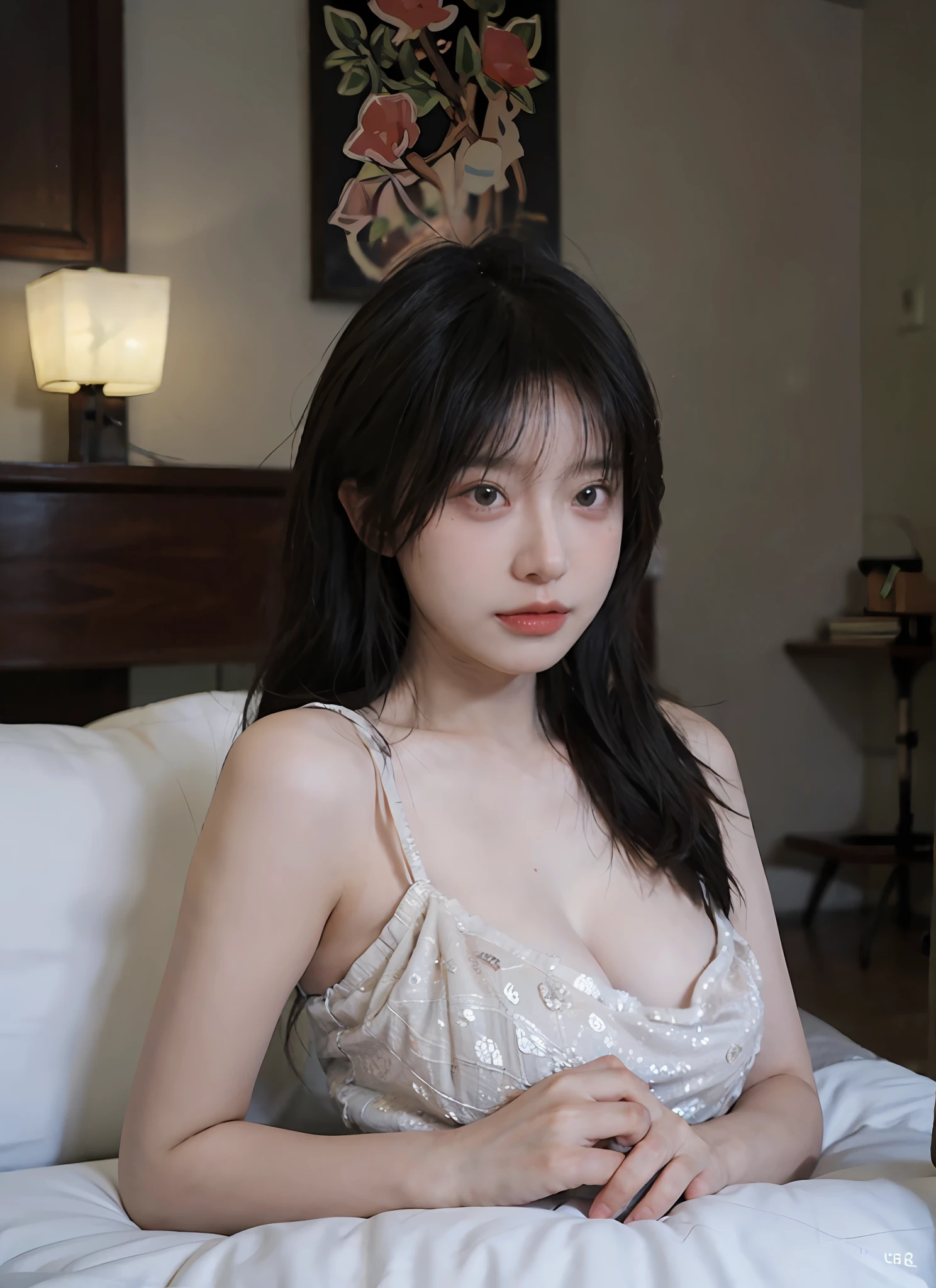 best qualtiy，tmasterpiece，超高分辨率，（realisticlying：1.4），2 girls，A pair of pure apricot eyes，looking at viewert，Raised sexy，（：1.2），（big cleavage breasts：1.3），（The upper part of the body：1.4）