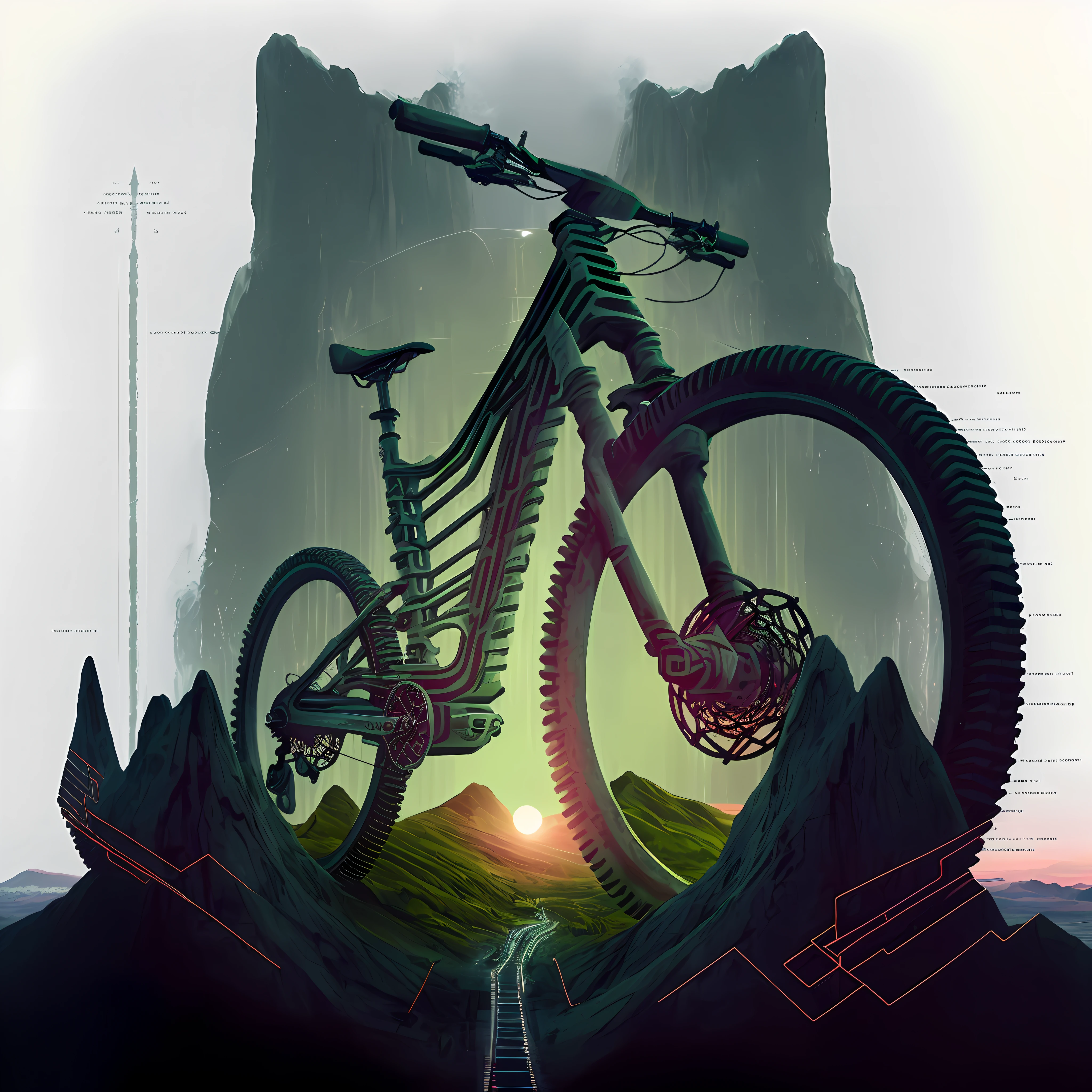 there is a bike that is sitting on a rock in the middle of the road, inspired by Mike Winkelmann