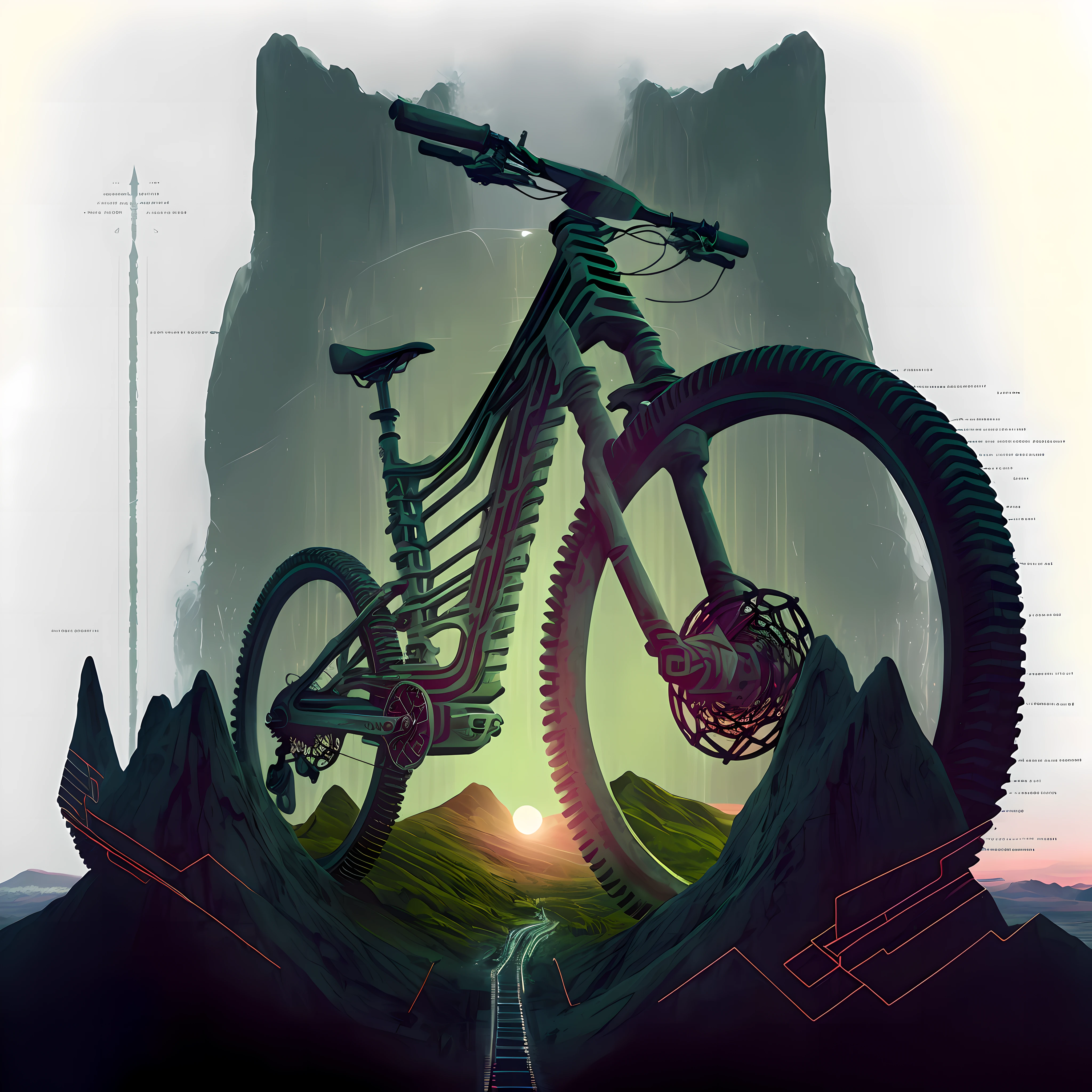there is a bike that is sitting on a rock in the middle of the road, inspired by Mike Winkelmann