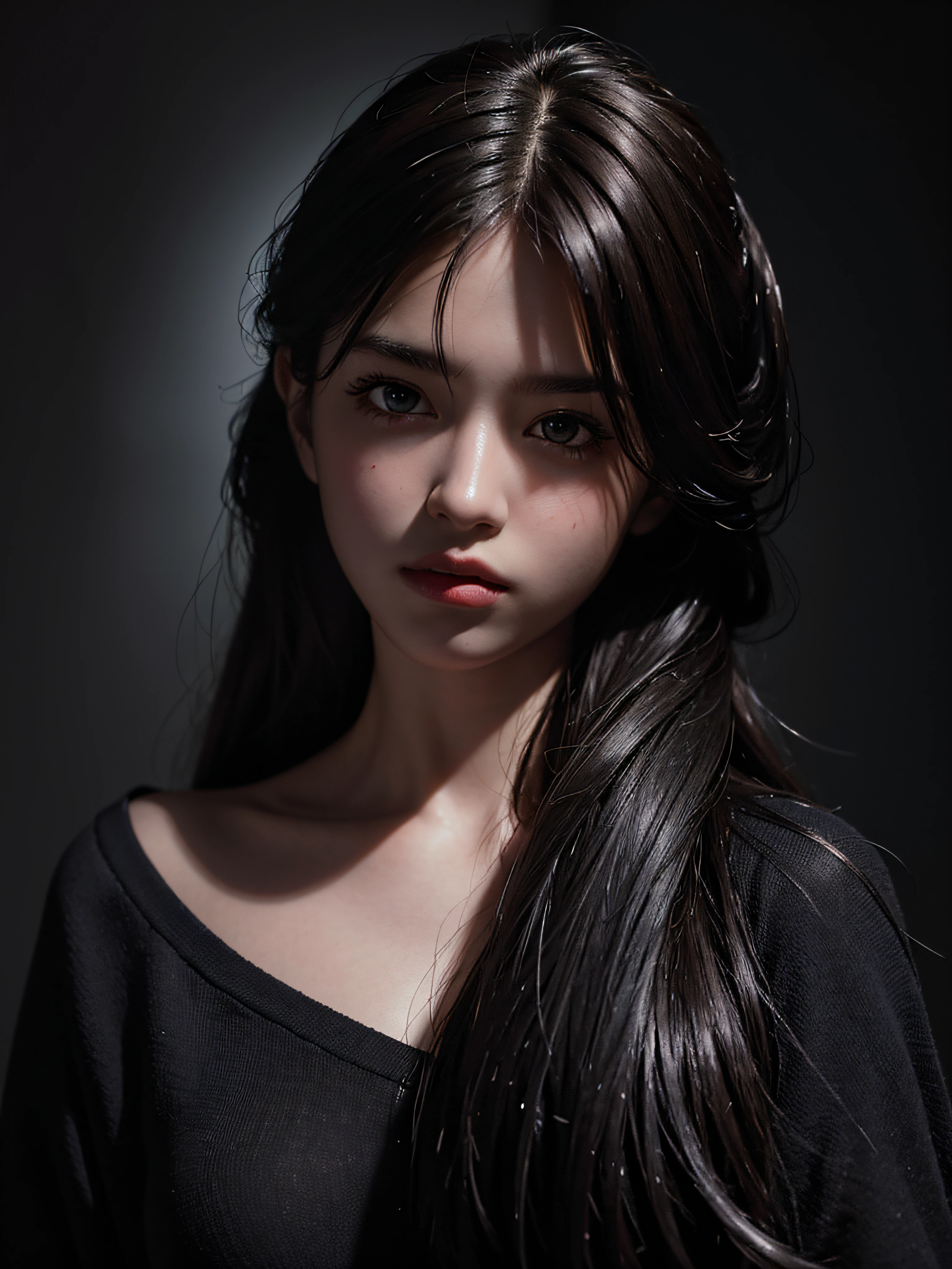 Best quality, masterpiece, ultra high res, (photorealistic:1.4), raw photo, 1girl, in the dark, deep shadow, low key, cold light