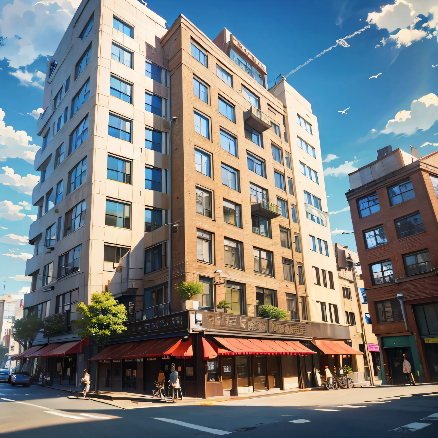 Restaurant hostel，Ancient wind，Quaint，Chinese，towering，The exterior of the entire building，wood，high rise，towering，Located in a bustling downtown area，Individual building，with blue sky and white clouds