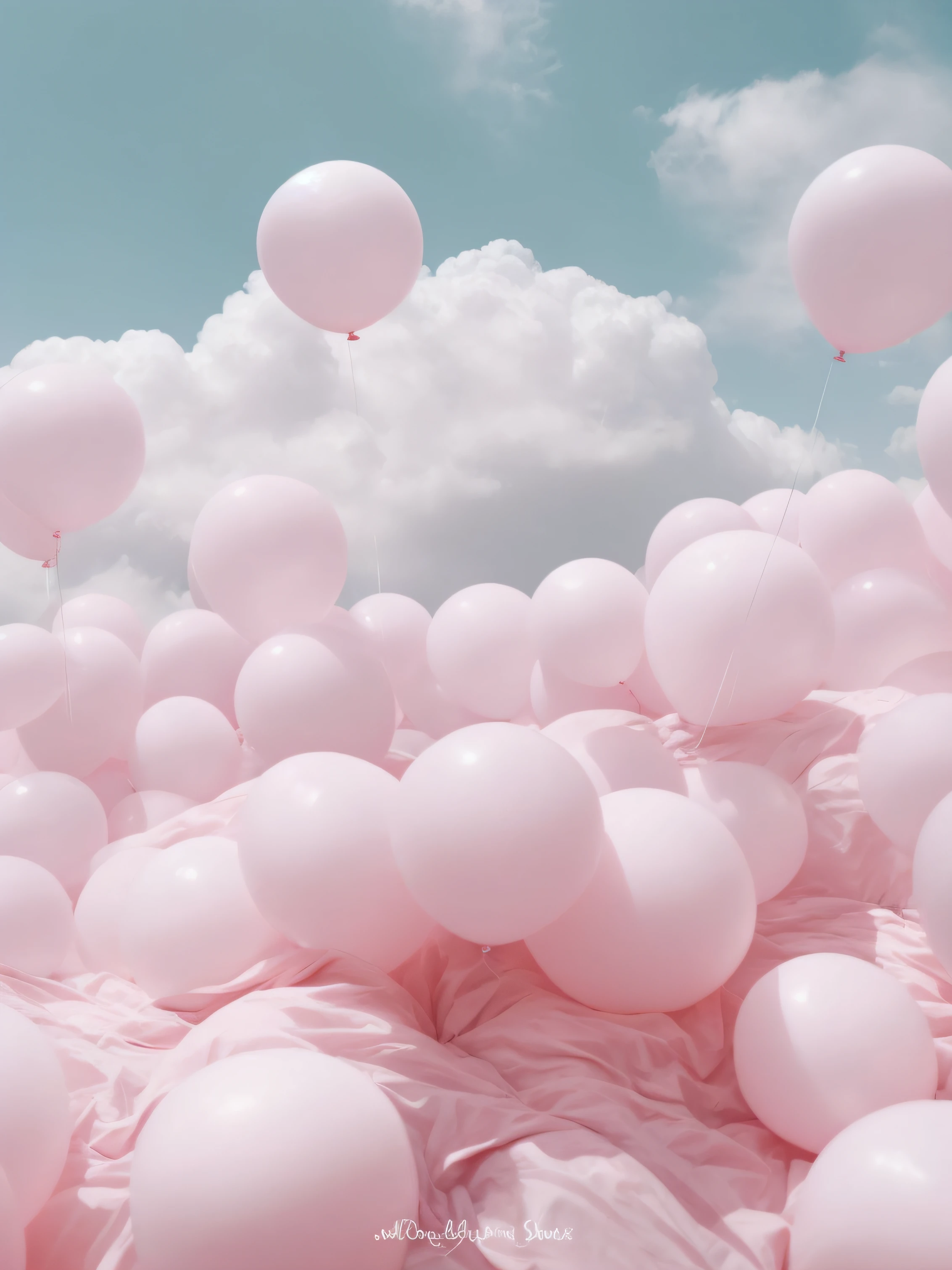Many white balloons float on the pink blanket, heaven pink, pink pastels, dreamy aesthetic, pastel pink, the sky is pink, cotton candy, made of cotton candy, baloons, balloons, soft aesthetic, light pink clouds, pastel overflow, cotton candy cloud, with soft pink colors, In pastel colors, Pink clouds, inspo, wallpaper aesthetic