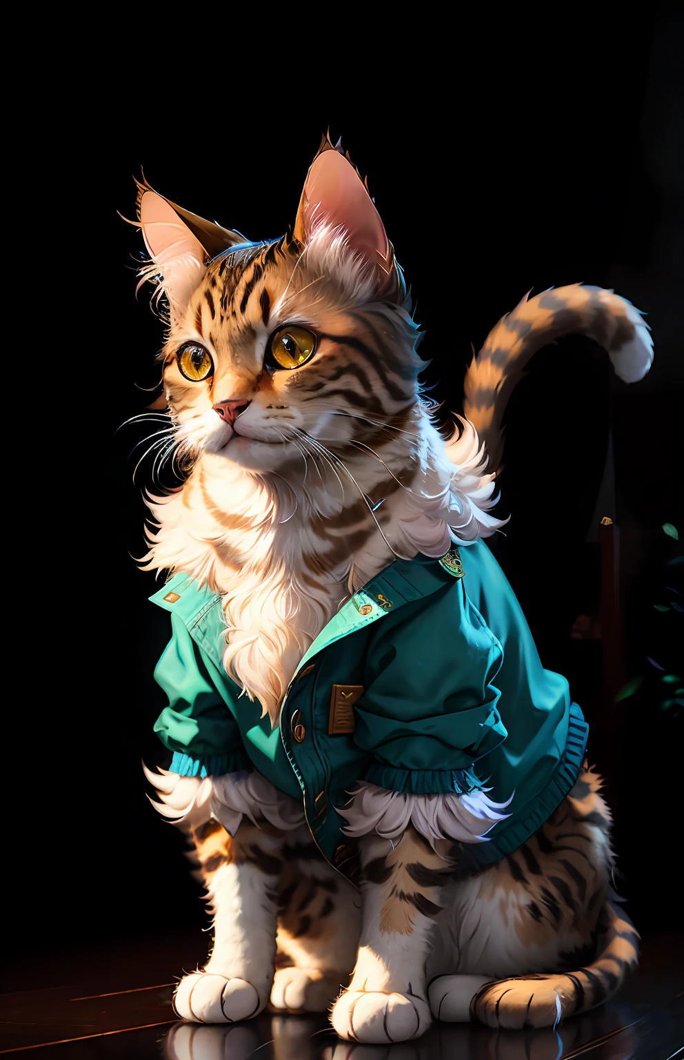 ((a cat in clothes)),,full shot,fluffy hair, anthropomorphic expressions, rich colors, exquisite details, masterpiece, realistic,artsation, cg, realistic, Unreal Engine , real light and shadow, beautiful rich colors, amazing details, high quality,a pair of ears