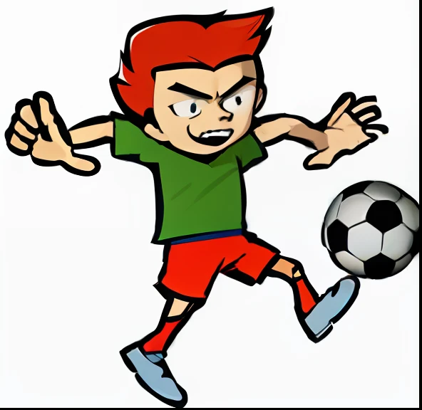 A cartoon boy playing soccer,The image of a football player depicted,Dynamic kicking action,Works by Harry Beekhoff,Cartoonish and simplified style,football mascot,Kick it,Football,Cartoon rendering of artistic depictions,inspired by Ivan Meštrović,Created by Adobe Illustrator。