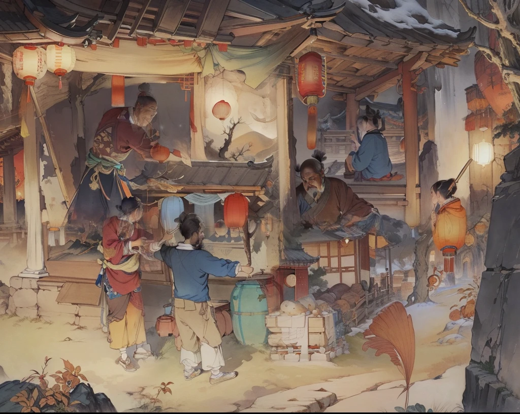 Ancient Chinese landscapes,Ancient buildings,Pavilions,Carved beams and paintings,enchanting scenery,Night,Moon light,Layered, Rich light and shadow,Mid-Autumn Festival, Ink painting style,clean color,Low-saturation colors,Colors of low brightness,Decisive cut,Leave white space,impressionistic,tmasterpiece,ultra - detailed,Epic composition, HighestQuali,hyper realisitc,Art germ --v 6